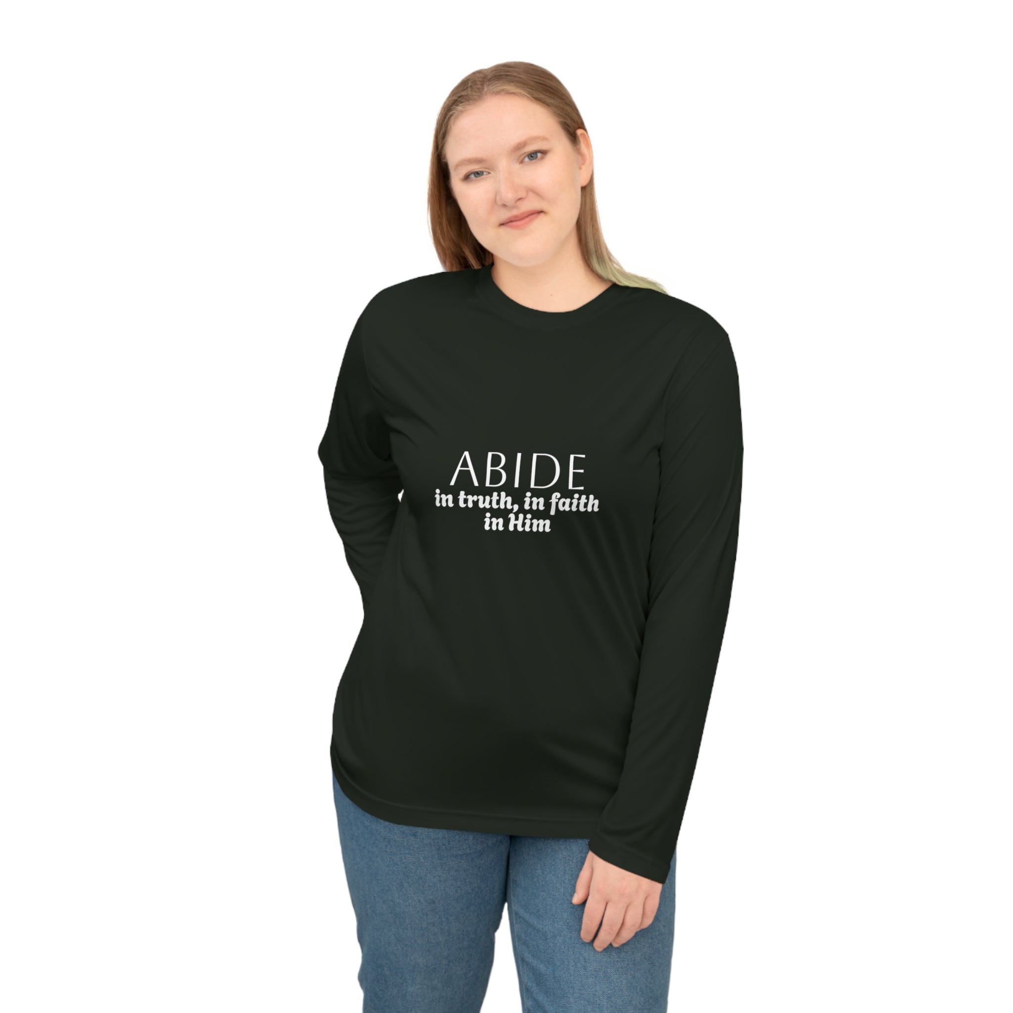 Women’s Long Sleeve Shirt – ABIDE- Charlie Kirk Tribute (3 colors available)