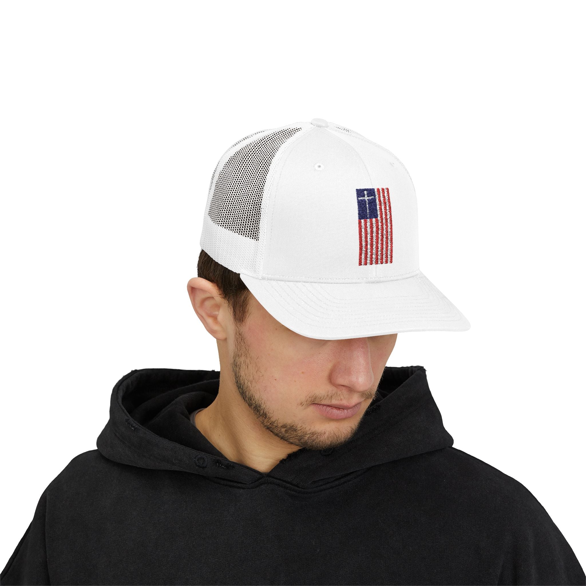 American Flag Cross – Snapback Trucker Cap (16 Colors)