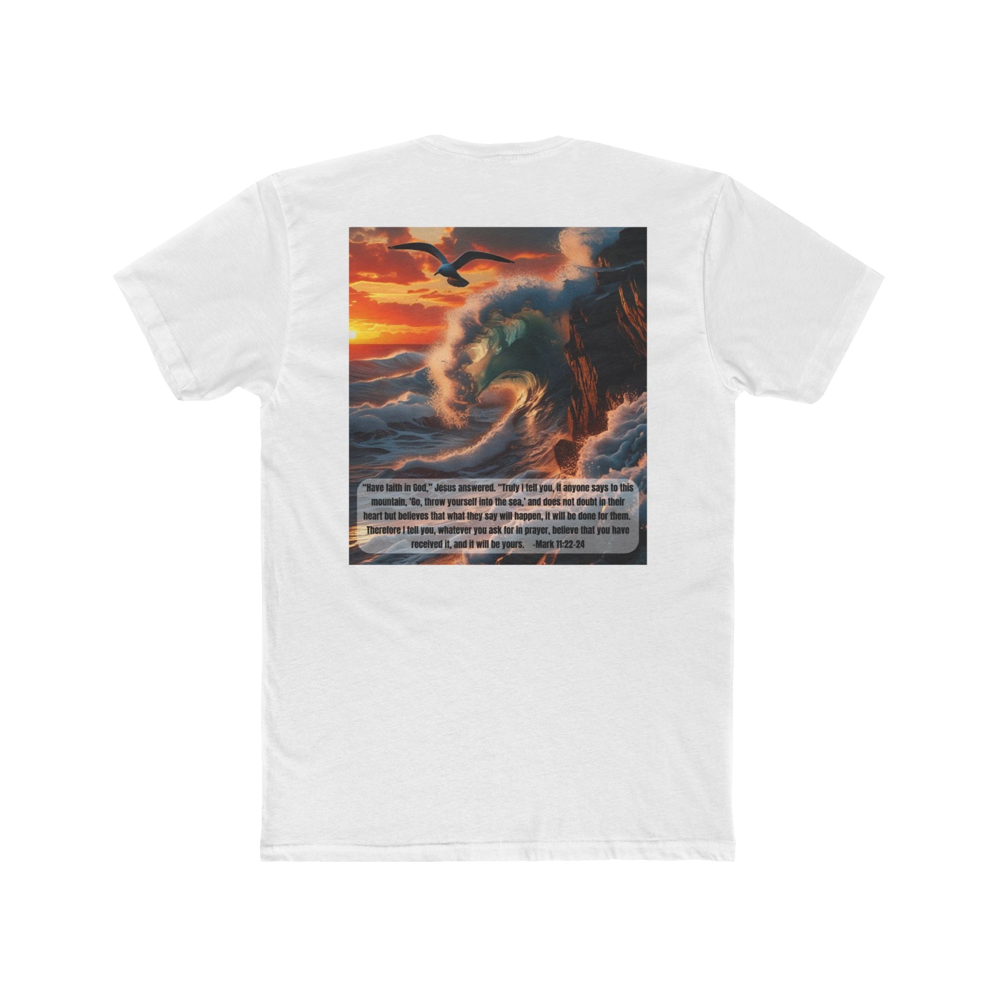 Unisex Cotton Crew Tee – Living Anchored | Mark 11:22-24 Bird & Wave Design