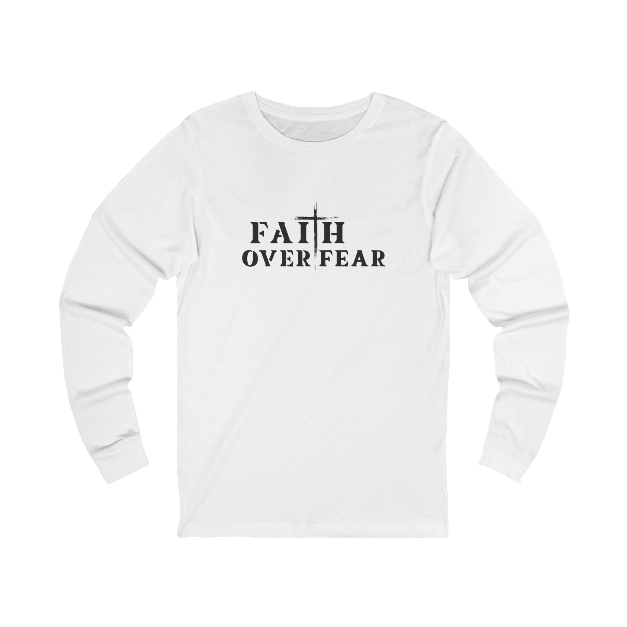 Faith Over Fear Long Sleeve Tee – Proverbs 29:25 (Black Font)