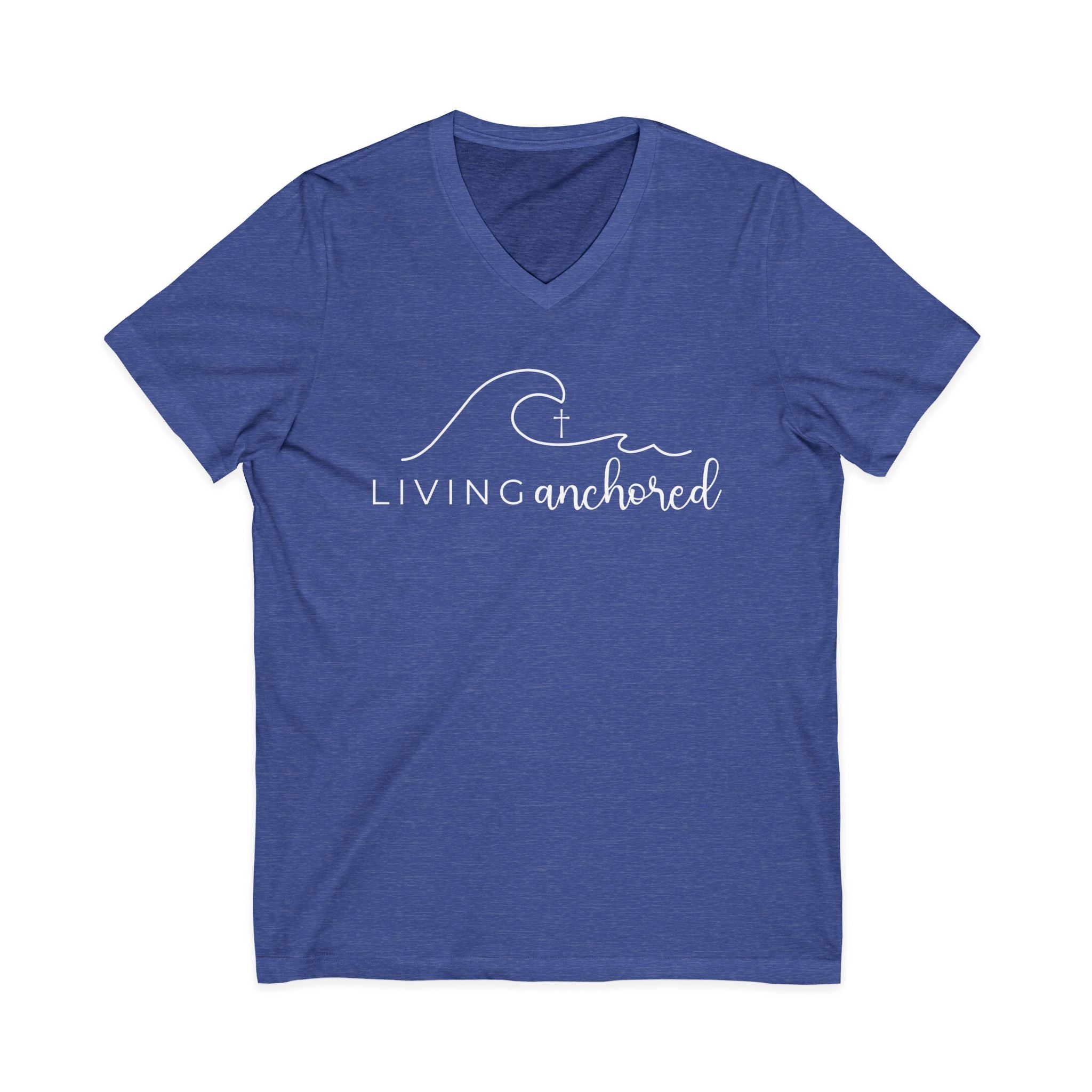 Copy of Living Anchored | V-Neck Tee with Psalm 46:5 (White Script)
