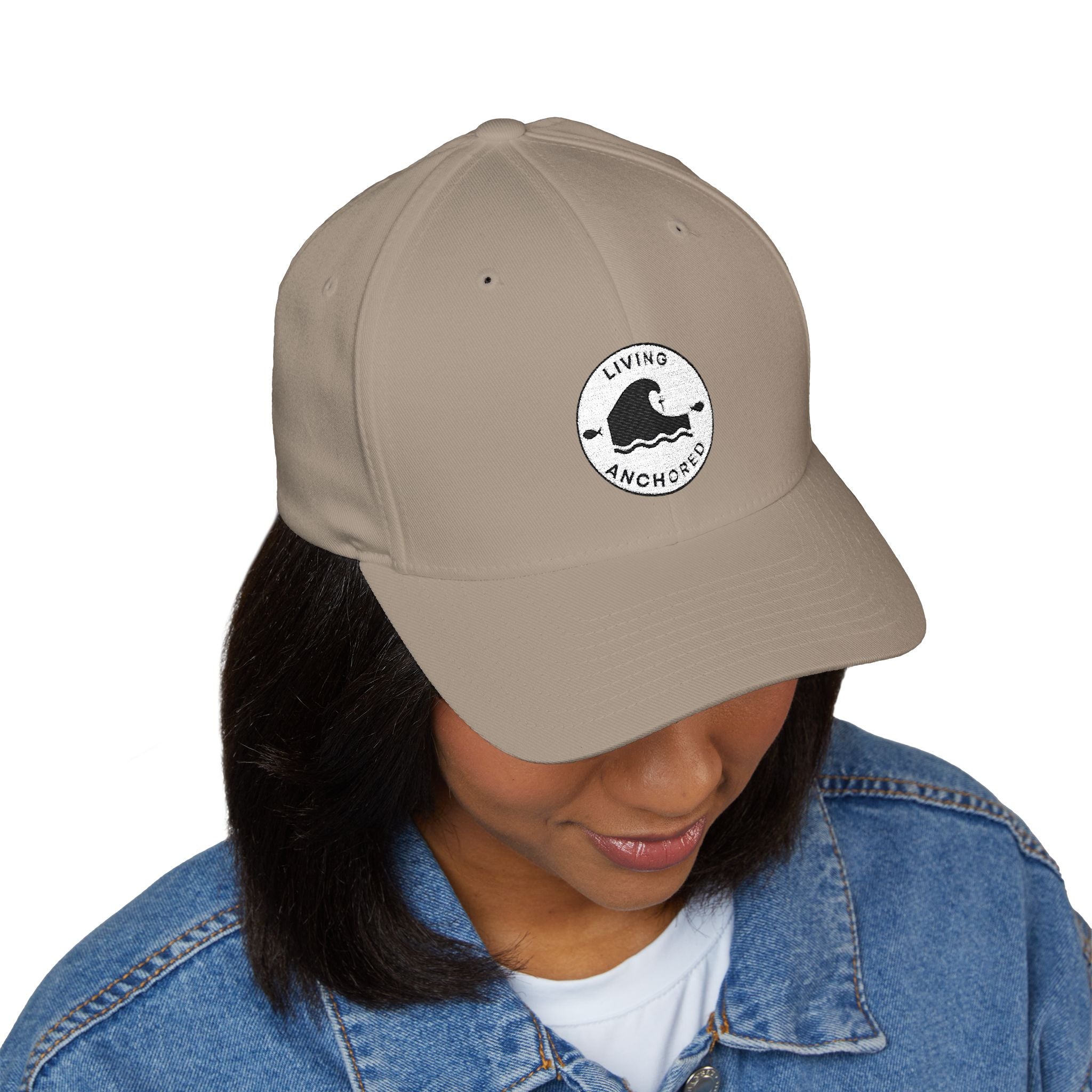 Living Anchored | Embroidered Closed-Back Cap (White Logo Back)