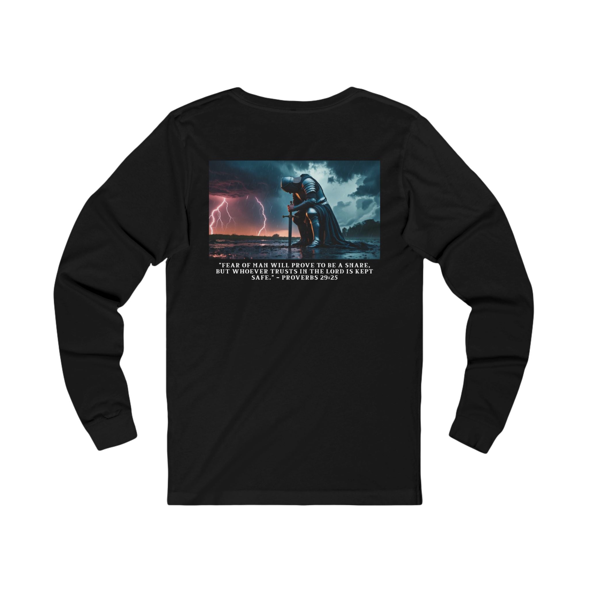 Faith Over Fear Long Sleeve Tee – Proverbs 29:25 (White Font)
