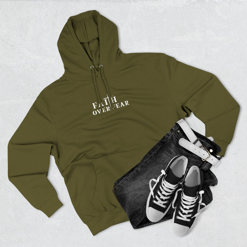 Faith Over Fear Fleece Hoodie – Proverbs 29:25 (white font)