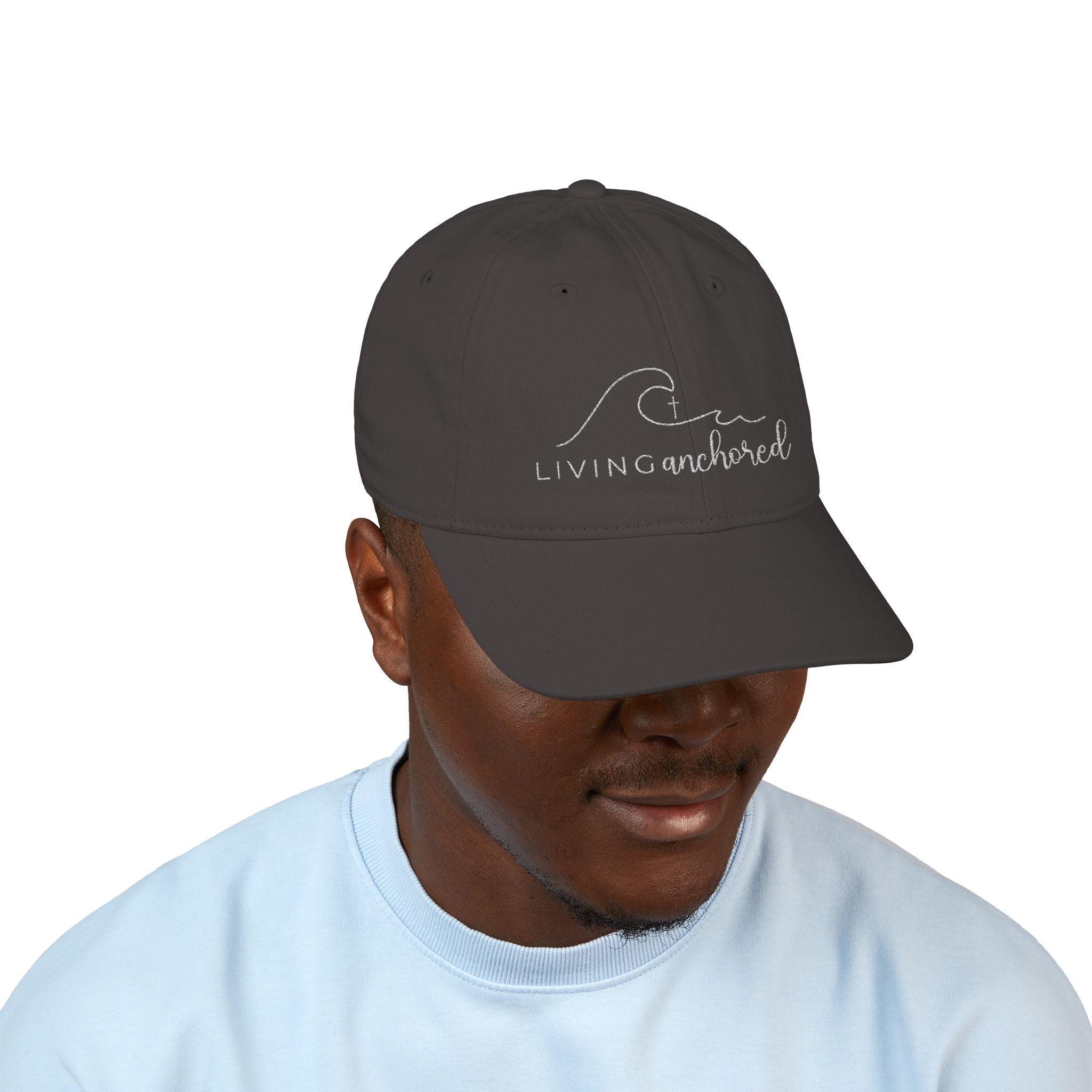 Living Anchored Organic Baseball Cap – White Thread Edition
