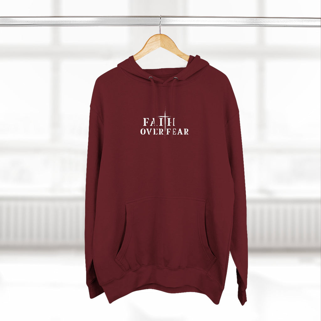 Faith Over Fear Fleece Hoodie – Proverbs 29:25 (white font)