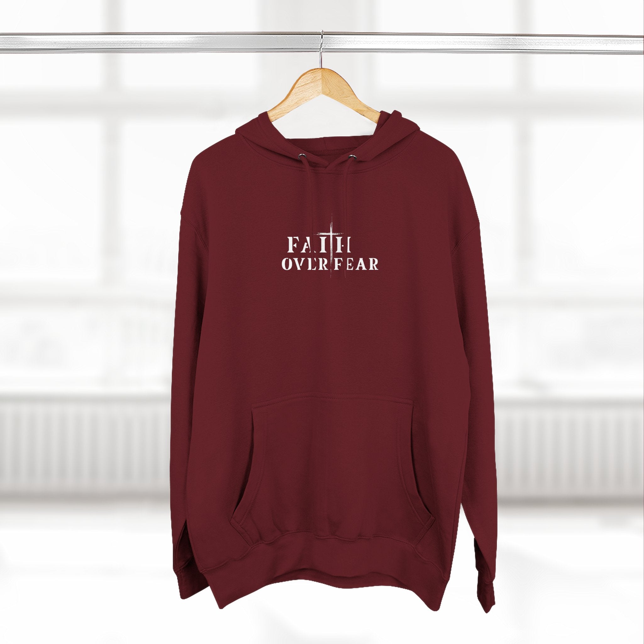 Faith Over Fear Fleece Hoodie – Proverbs 29:25 (white font)