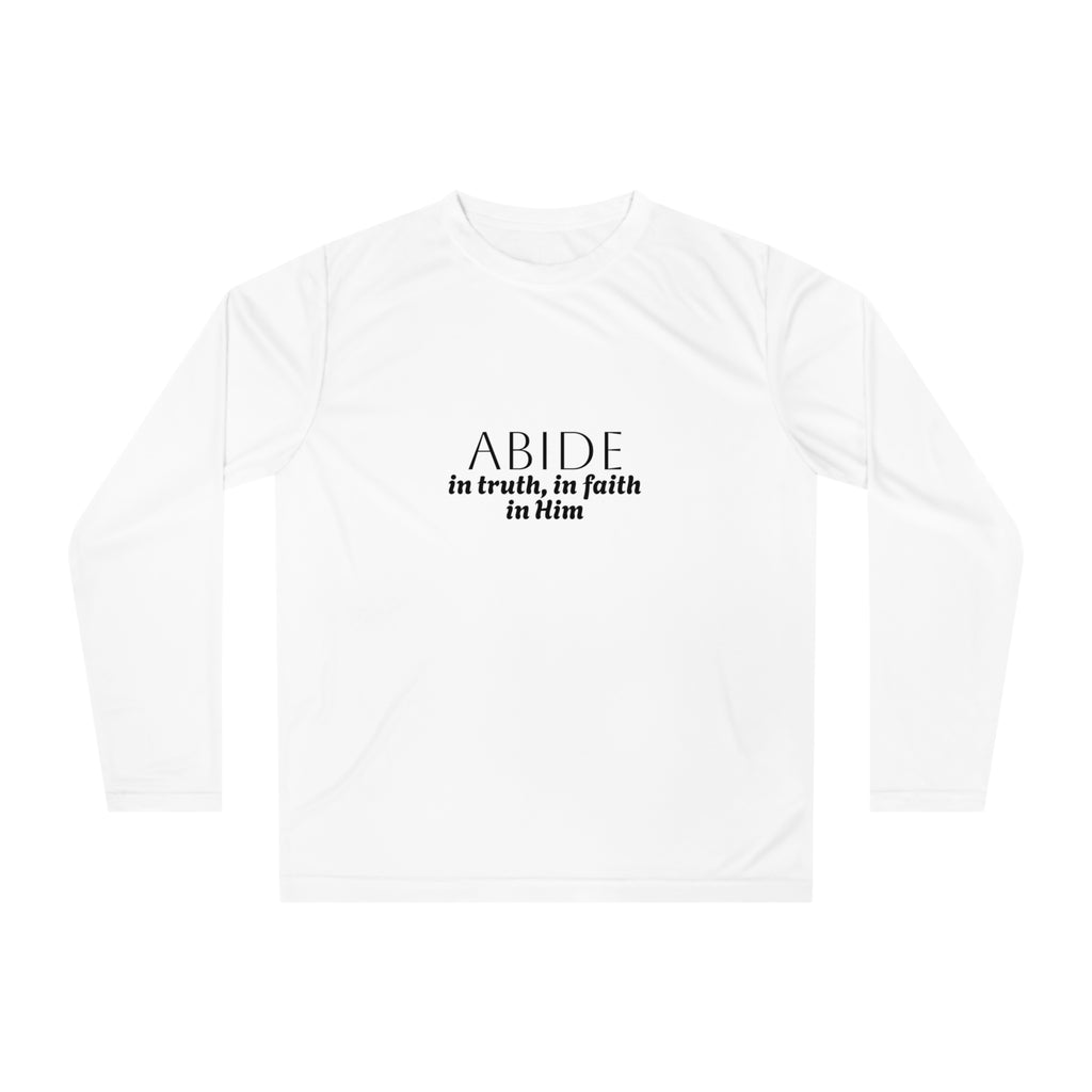 Women’s Performance Long Sleeve Shirt – ABIDE- Charlie Kirk Tribute in White