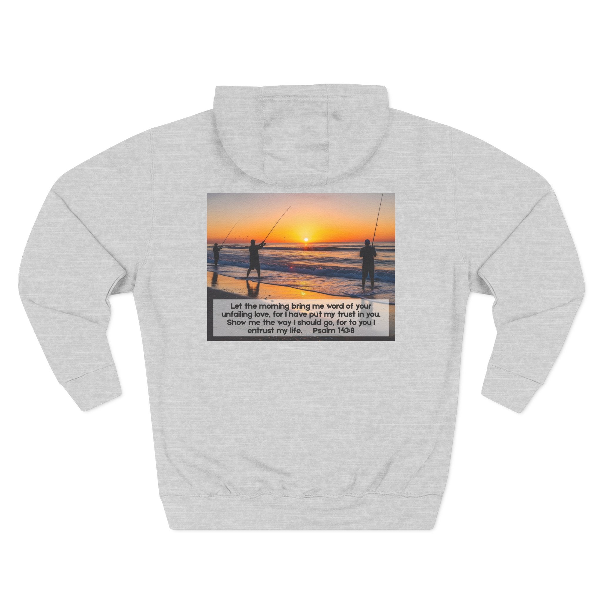 Living Anchored Fleece Hoodie – Fishing Sunset with Psalm 143:8