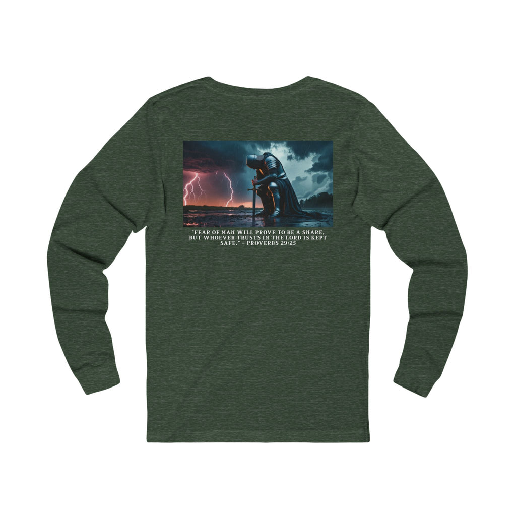 Faith Over Fear Long Sleeve Tee – Proverbs 29:25 (White Font)