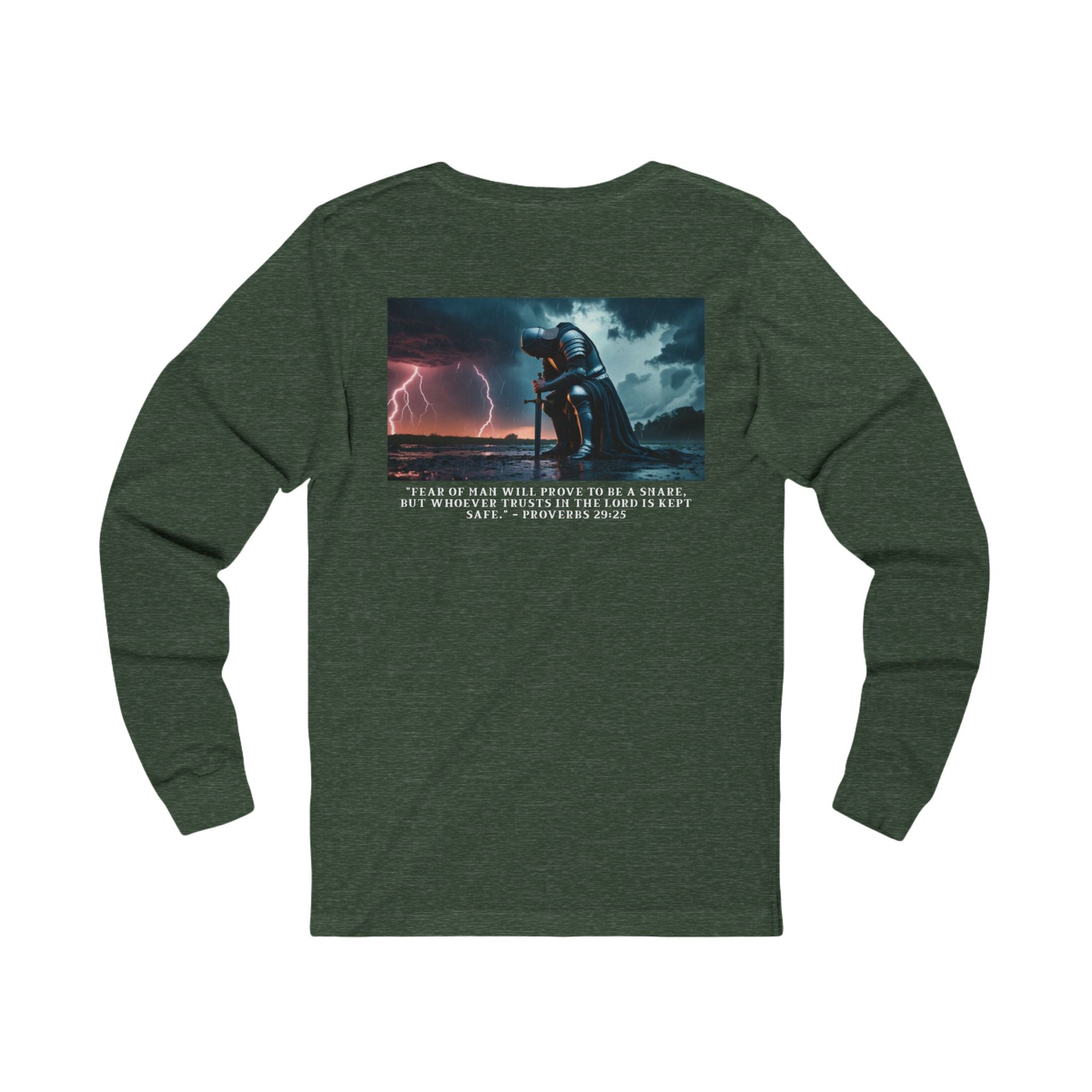 Faith Over Fear Long Sleeve Tee – Proverbs 29:25 (White Font)