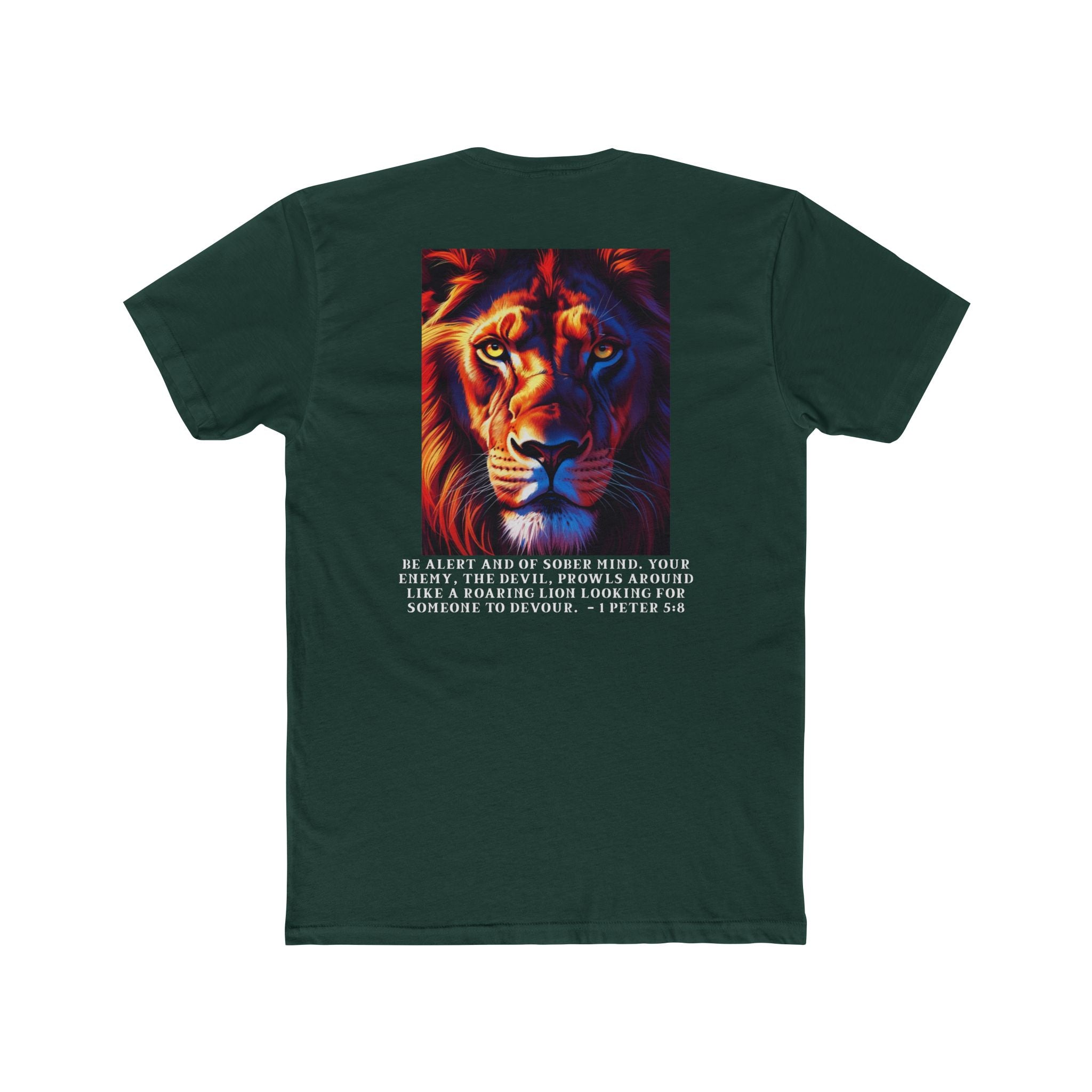 Unisex Cotton Crew Tee – Living Anchored | Lion Design with 1 Peter 5:8 (white text)