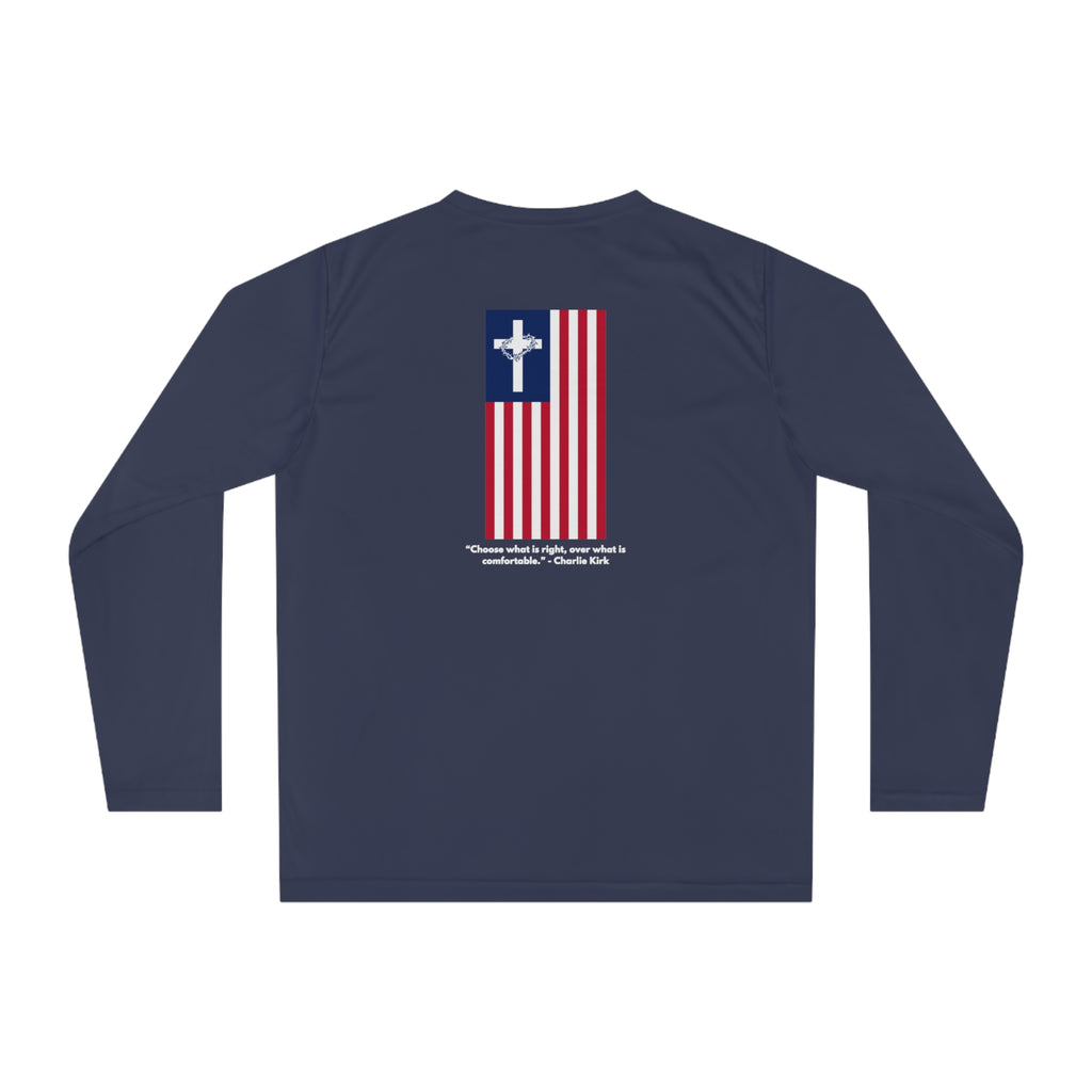 Women’s Long Sleeve Shirt – ABIDE- Charlie Kirk Tribute (3 colors available)
