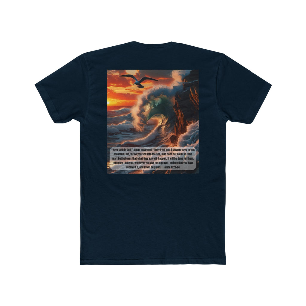 Unisex Cotton Crew Tee – Living Anchored | Mark 11:22-24 Bird & Wave Design