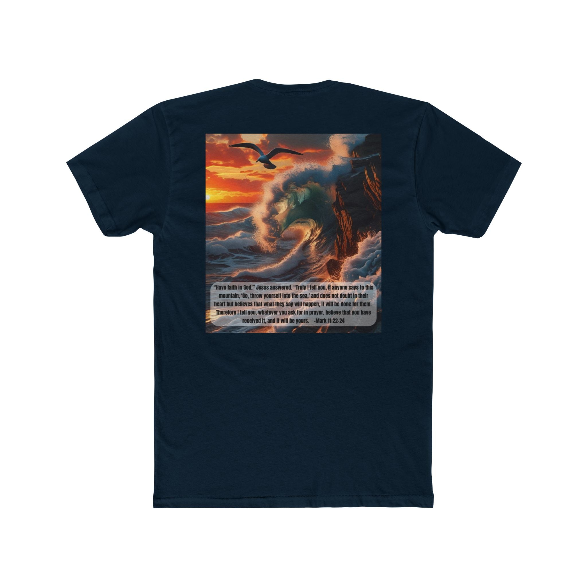 Unisex Cotton Crew Tee – Living Anchored | Mark 11:22-24 Bird & Wave Design