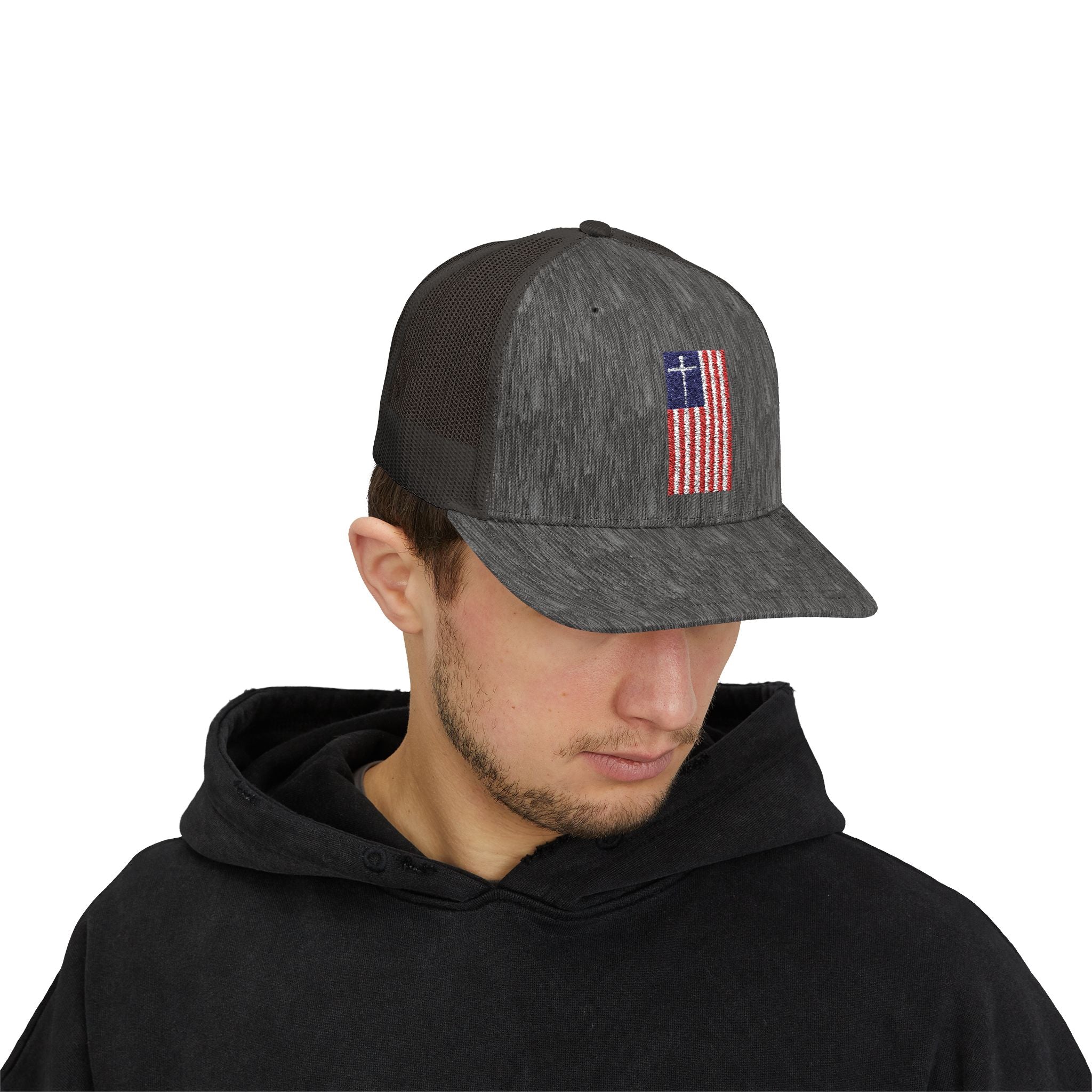 American Flag Cross – Snapback Trucker Cap (16 Colors)