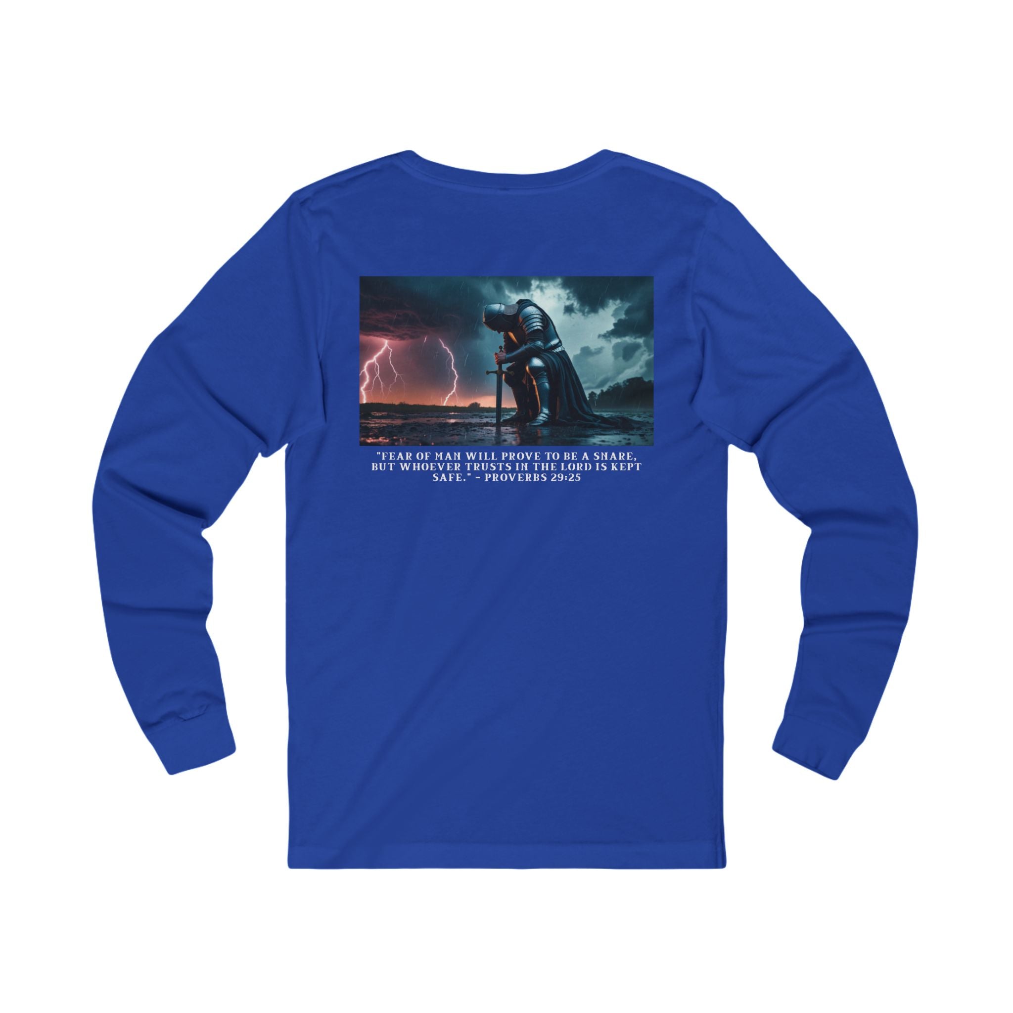 Faith Over Fear Long Sleeve Tee – Proverbs 29:25 (White Font)