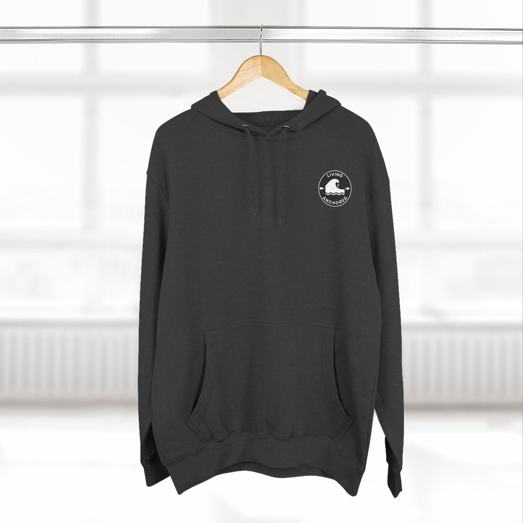 Living Anchored Fleece Hoodie – Fishing Sunset with Psalm 143:8