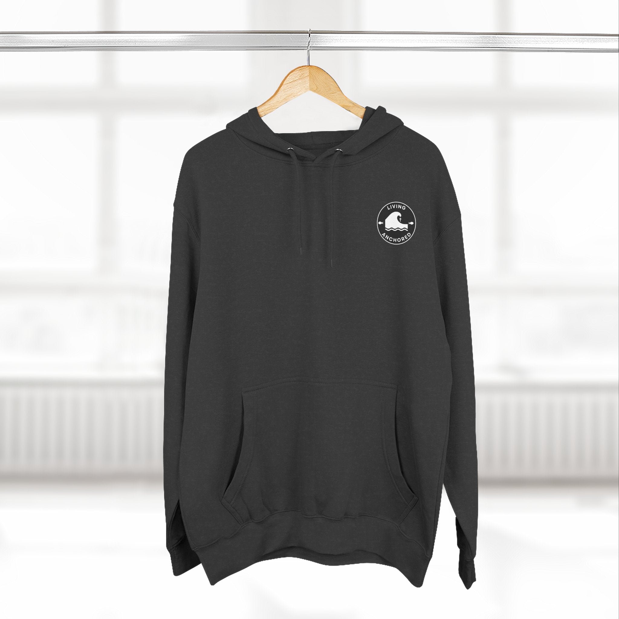 Living Anchored Fleece Hoodie – Fishing Sunset with Psalm 143:8