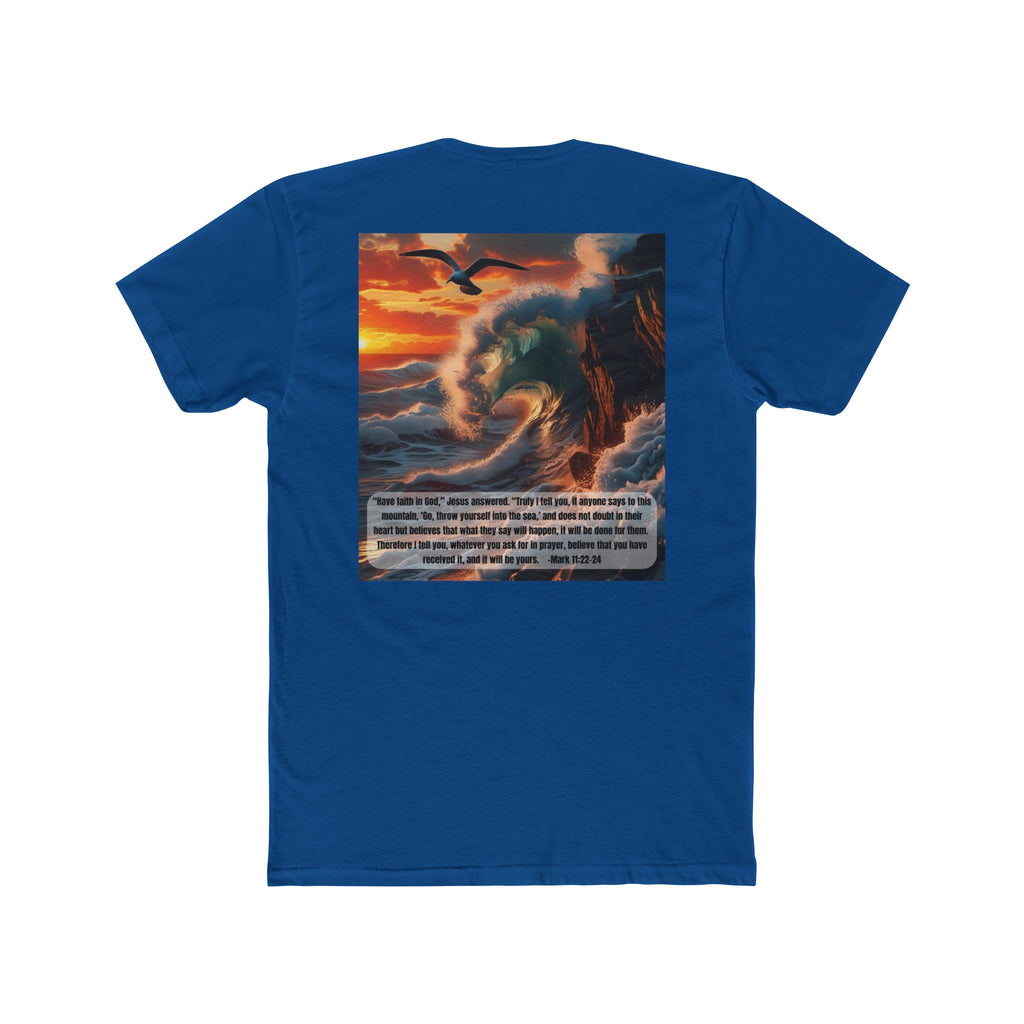 Unisex Cotton Crew Tee – Living Anchored | Mark 11:22-24 Bird & Wave Design