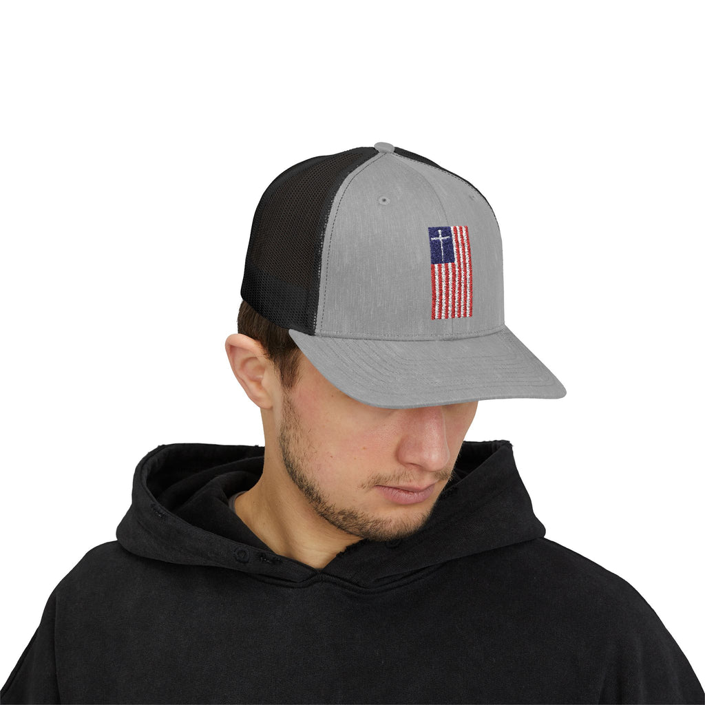 American Flag Cross – Snapback Trucker Cap (16 Colors)