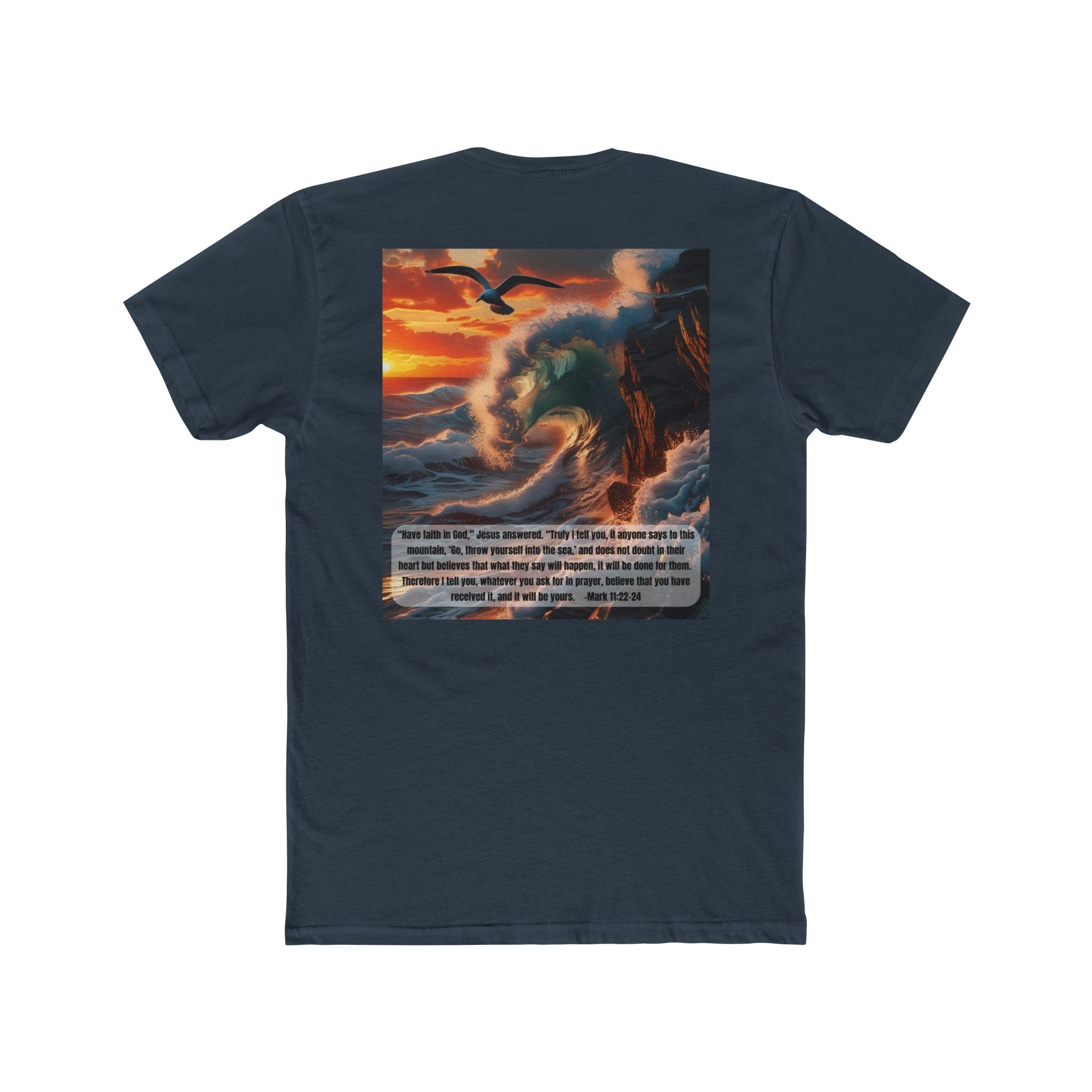 Unisex Cotton Crew Tee – Living Anchored | Mark 11:22-24 Bird & Wave Design