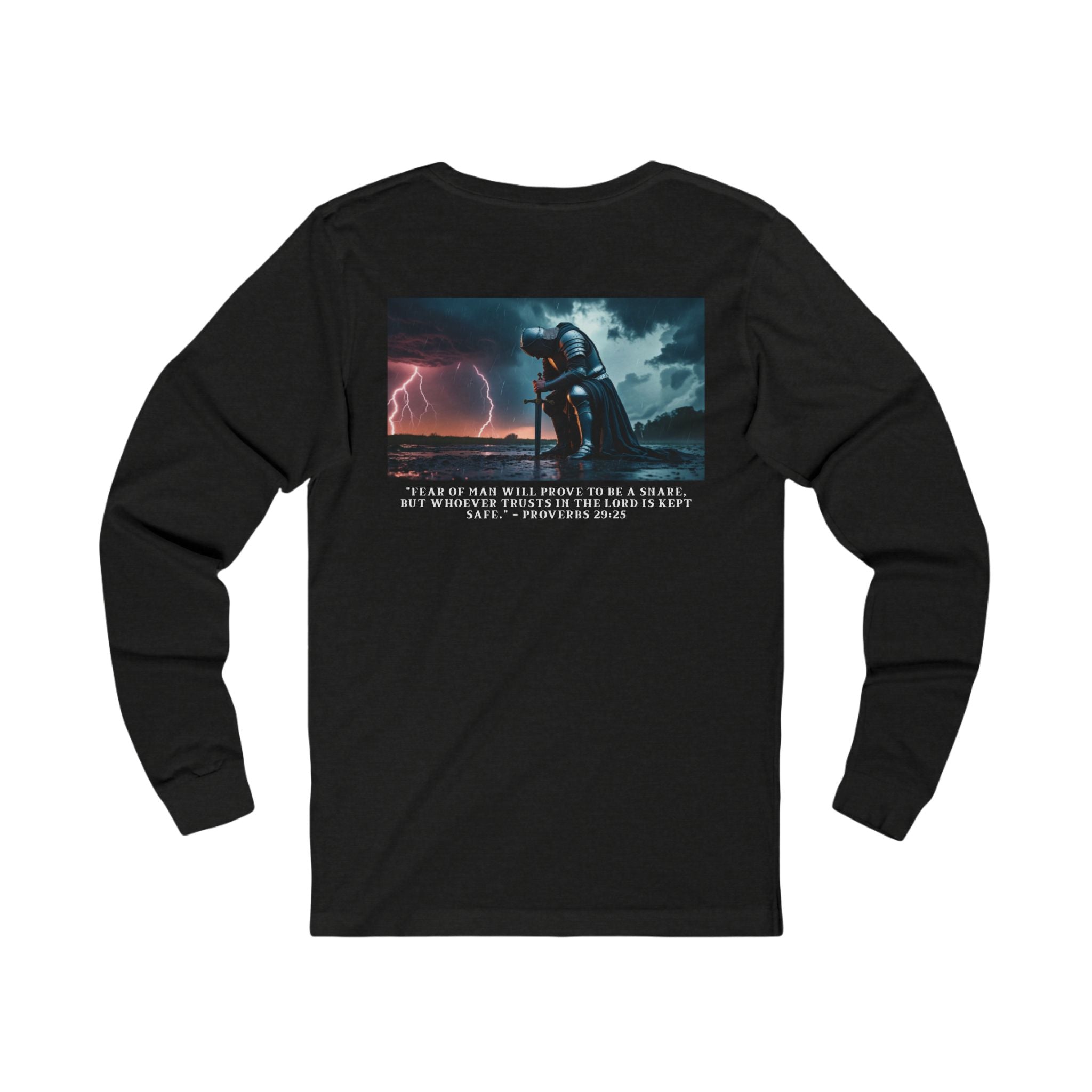 Faith Over Fear Long Sleeve Tee – Proverbs 29:25 (White Font)