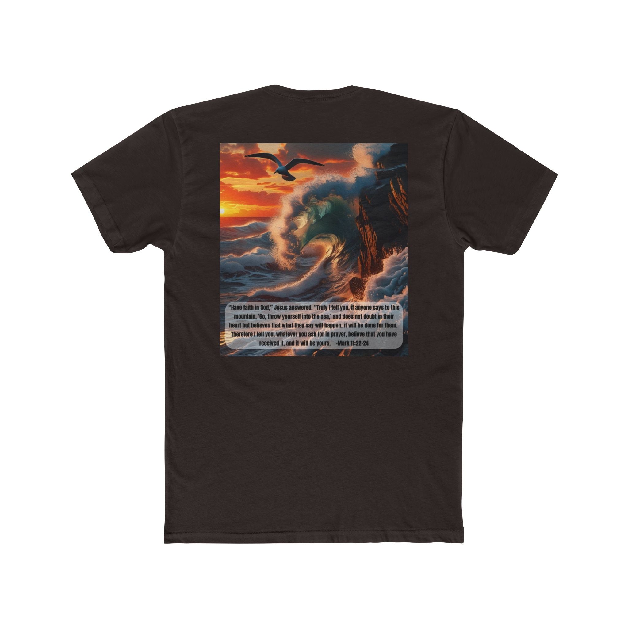 Unisex Cotton Crew Tee – Living Anchored | Mark 11:22-24 Bird & Wave Design