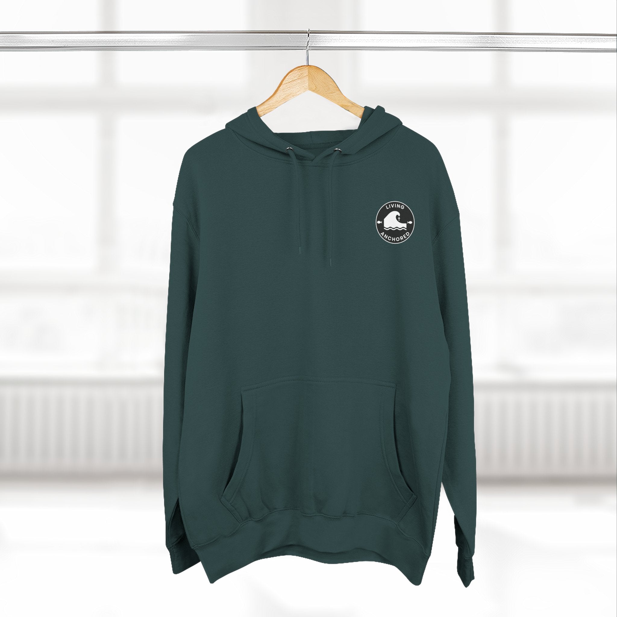 Living Anchored Fleece Hoodie – Fishing Sunset with Psalm 143:8