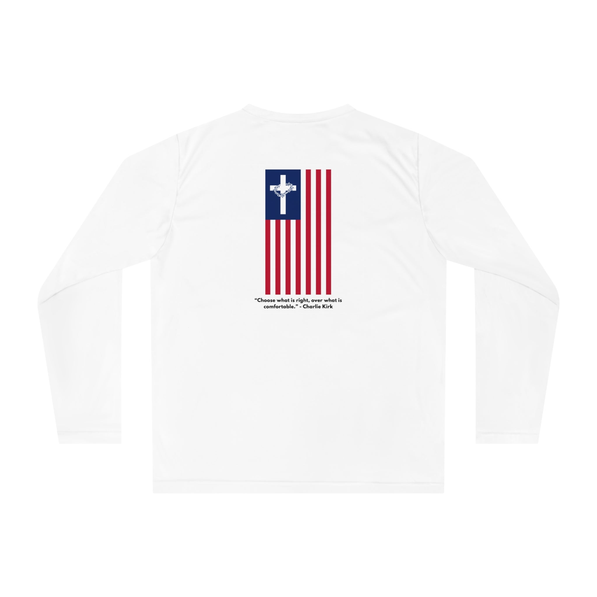 Women’s Performance Long Sleeve Shirt – ABIDE- Charlie Kirk Tribute in White
