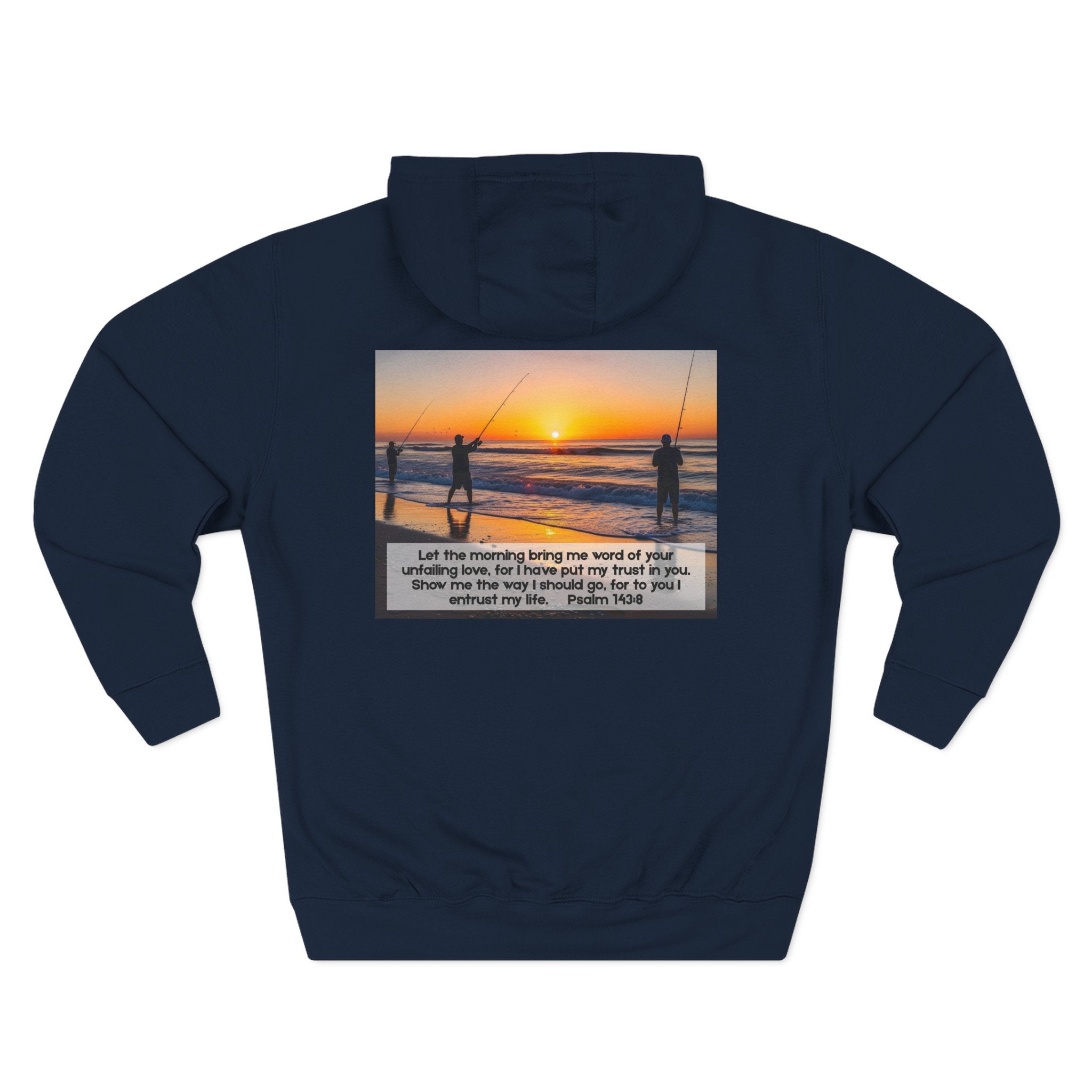 Living Anchored Fleece Hoodie – Fishing Sunset with Psalm 143:8