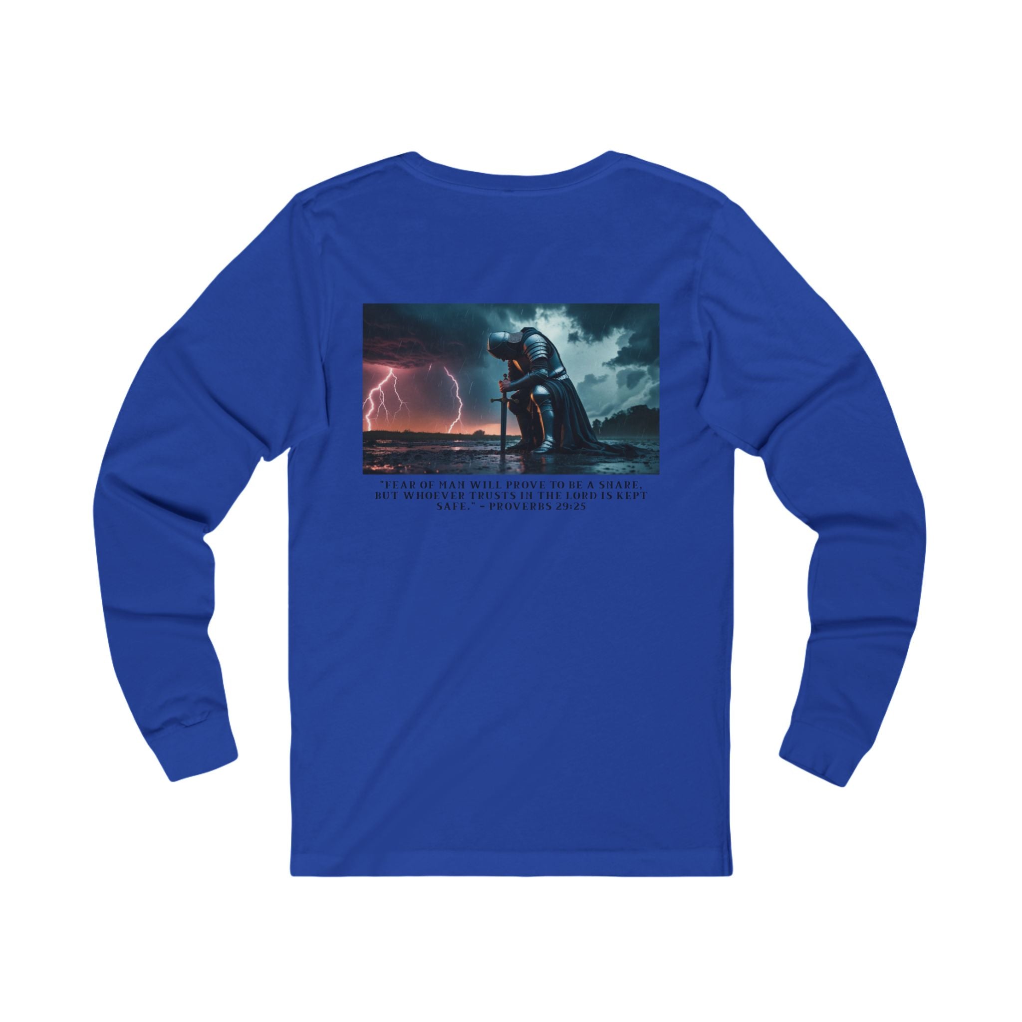 Faith Over Fear Long Sleeve Tee – Proverbs 29:25 (Black Font)