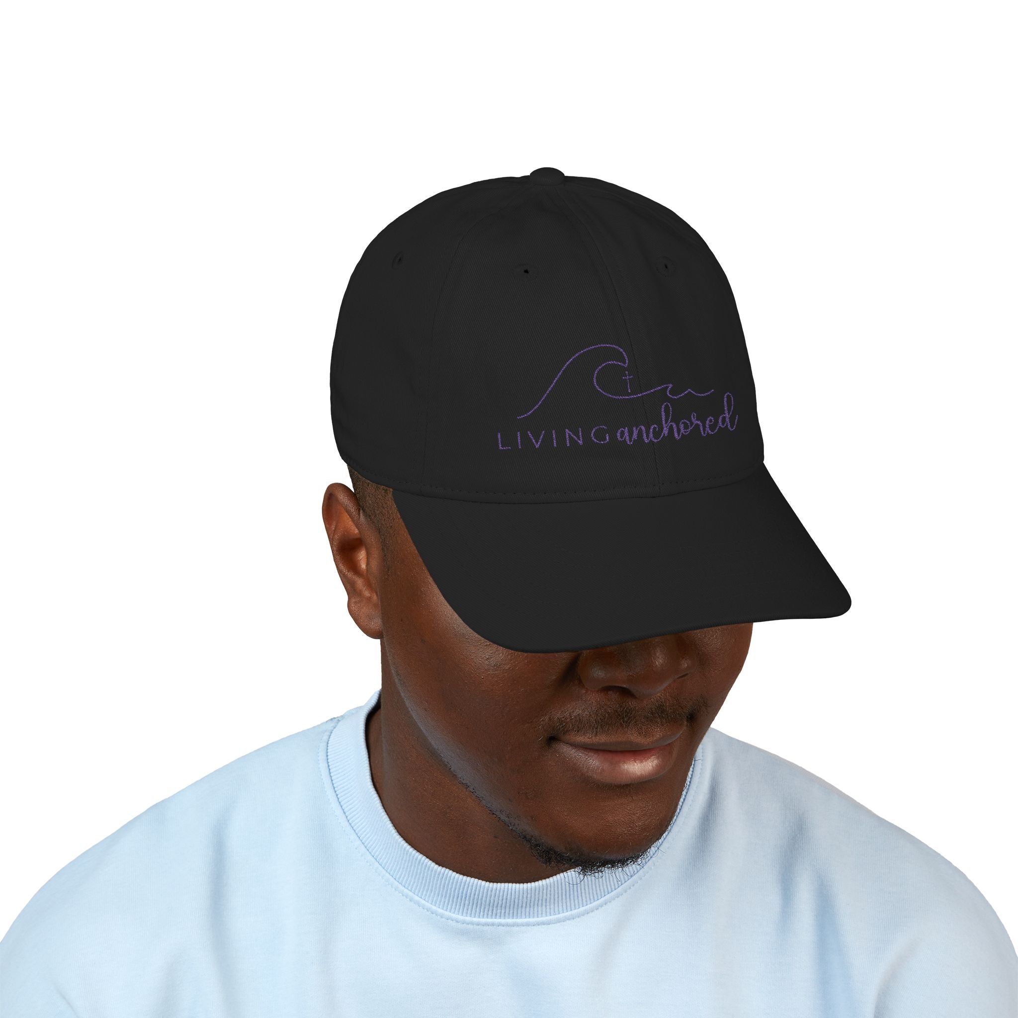 Living Anchored Organic Baseball Cap – Purple Thread Edition