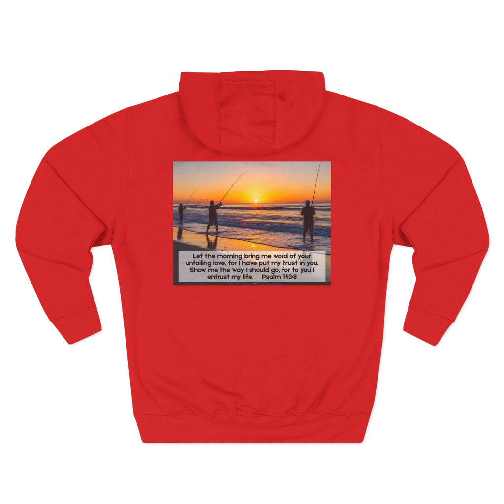 Living Anchored Fleece Hoodie – Fishing Sunset with Psalm 143:8