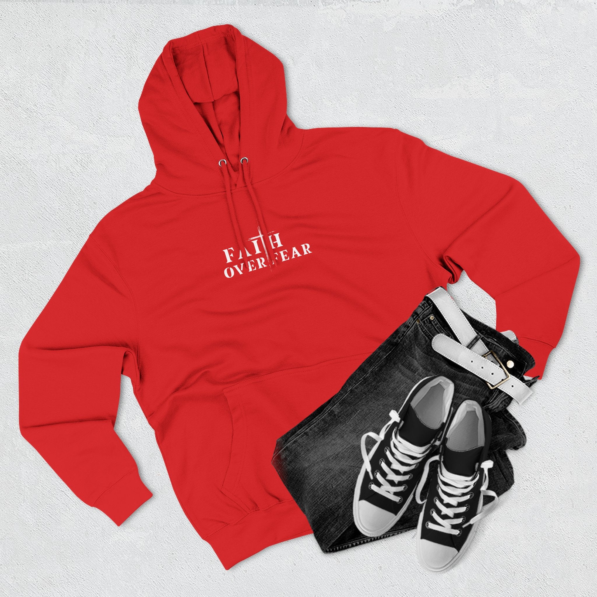 Faith Over Fear Fleece Hoodie – Proverbs 29:25 (white font)