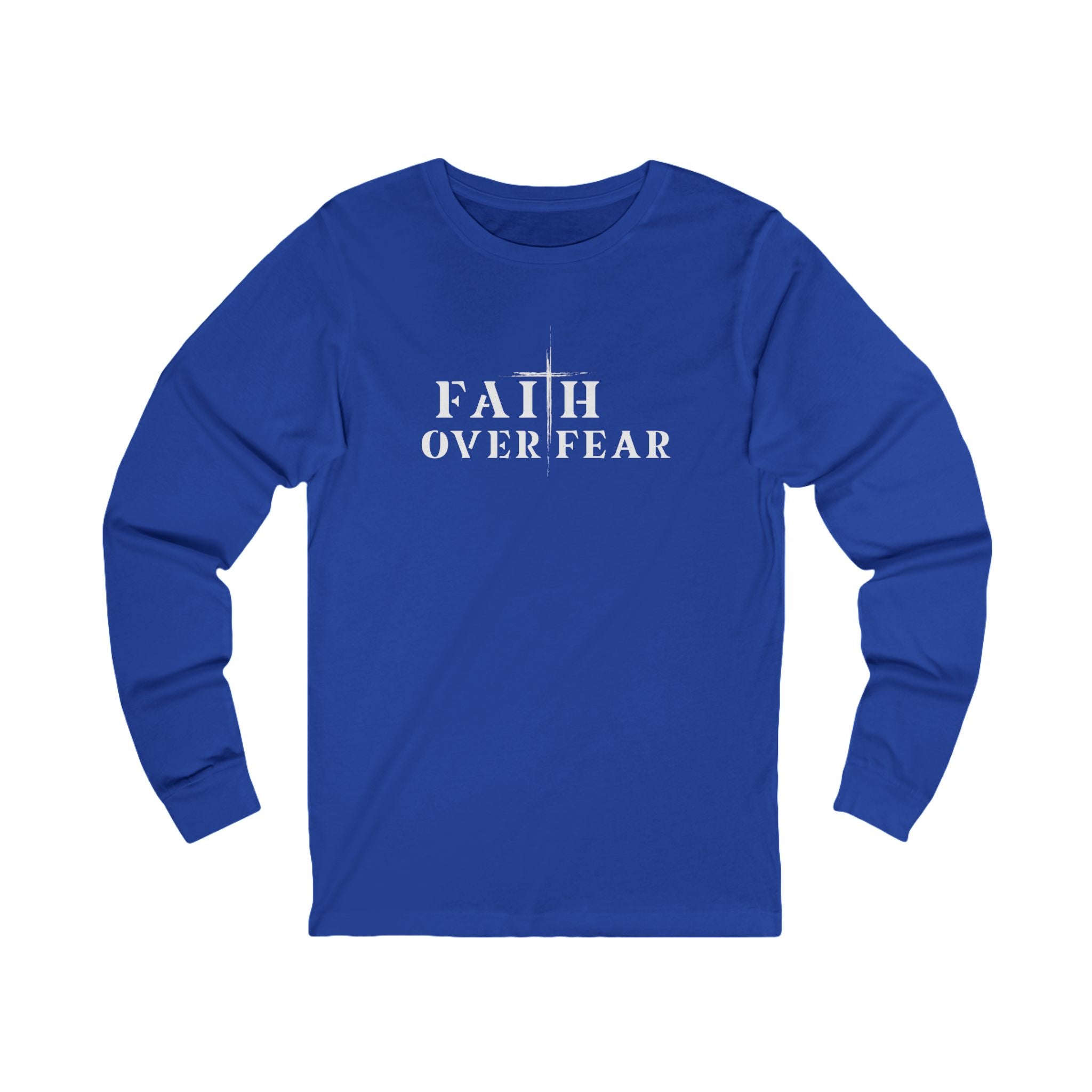Faith Over Fear Long Sleeve Tee – Proverbs 29:25 (White Font)