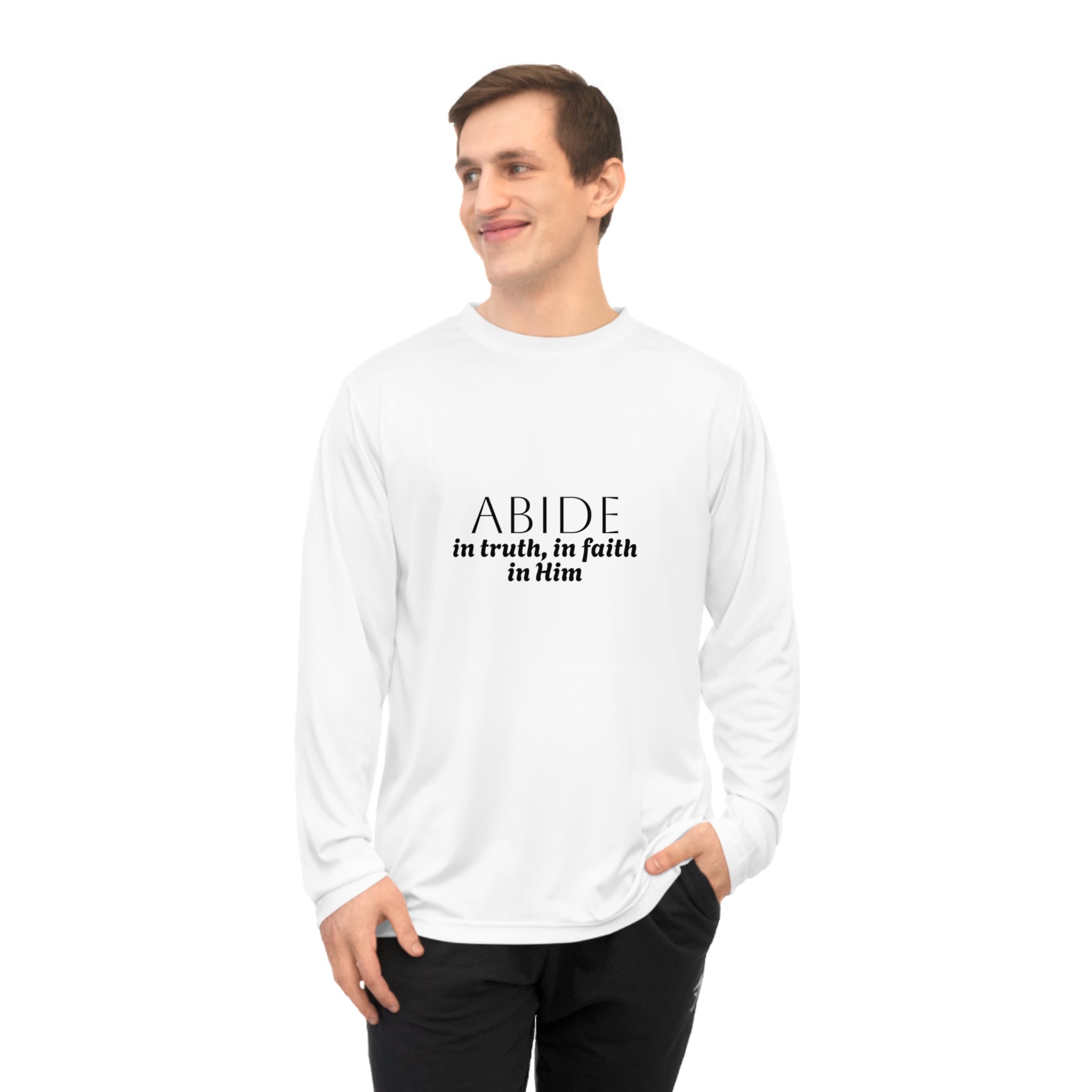 Women’s Performance Long Sleeve Shirt – ABIDE- Charlie Kirk Tribute in White