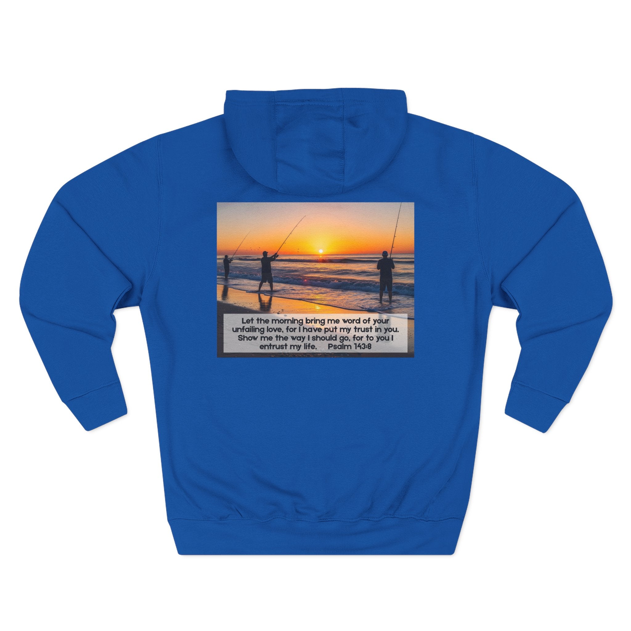 Living Anchored Fleece Hoodie – Fishing Sunset with Psalm 143:8