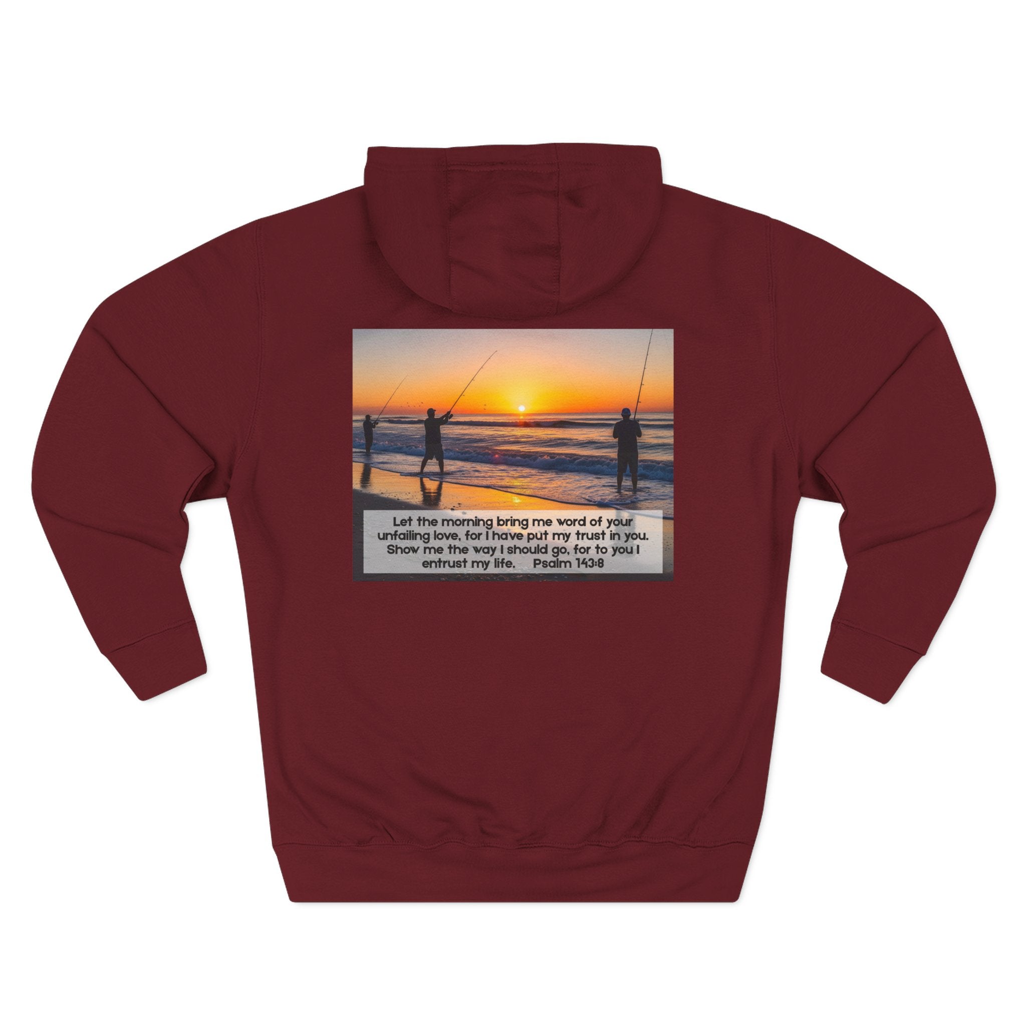 Living Anchored Fleece Hoodie – Fishing Sunset with Psalm 143:8