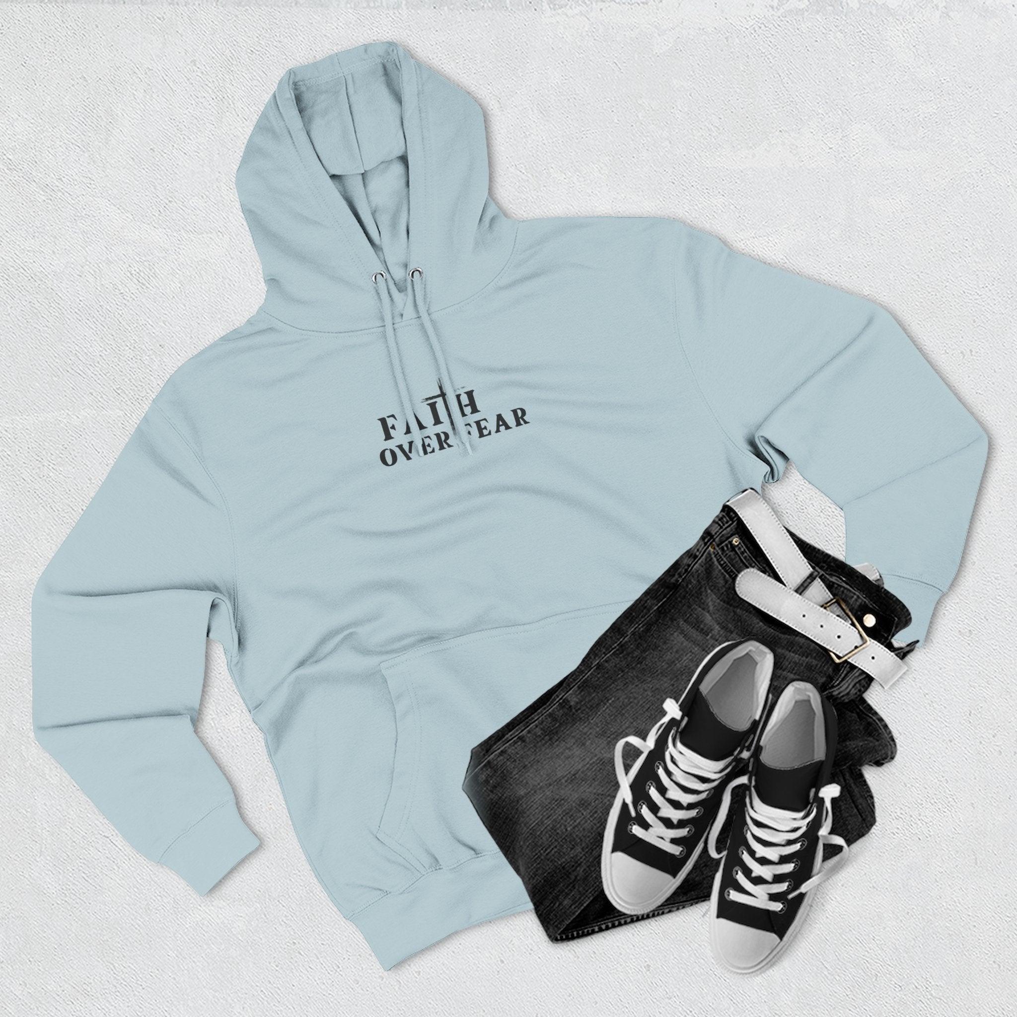 Faith Over Fear Fleece Hoodie – Proverbs 29:25 (Black Font)