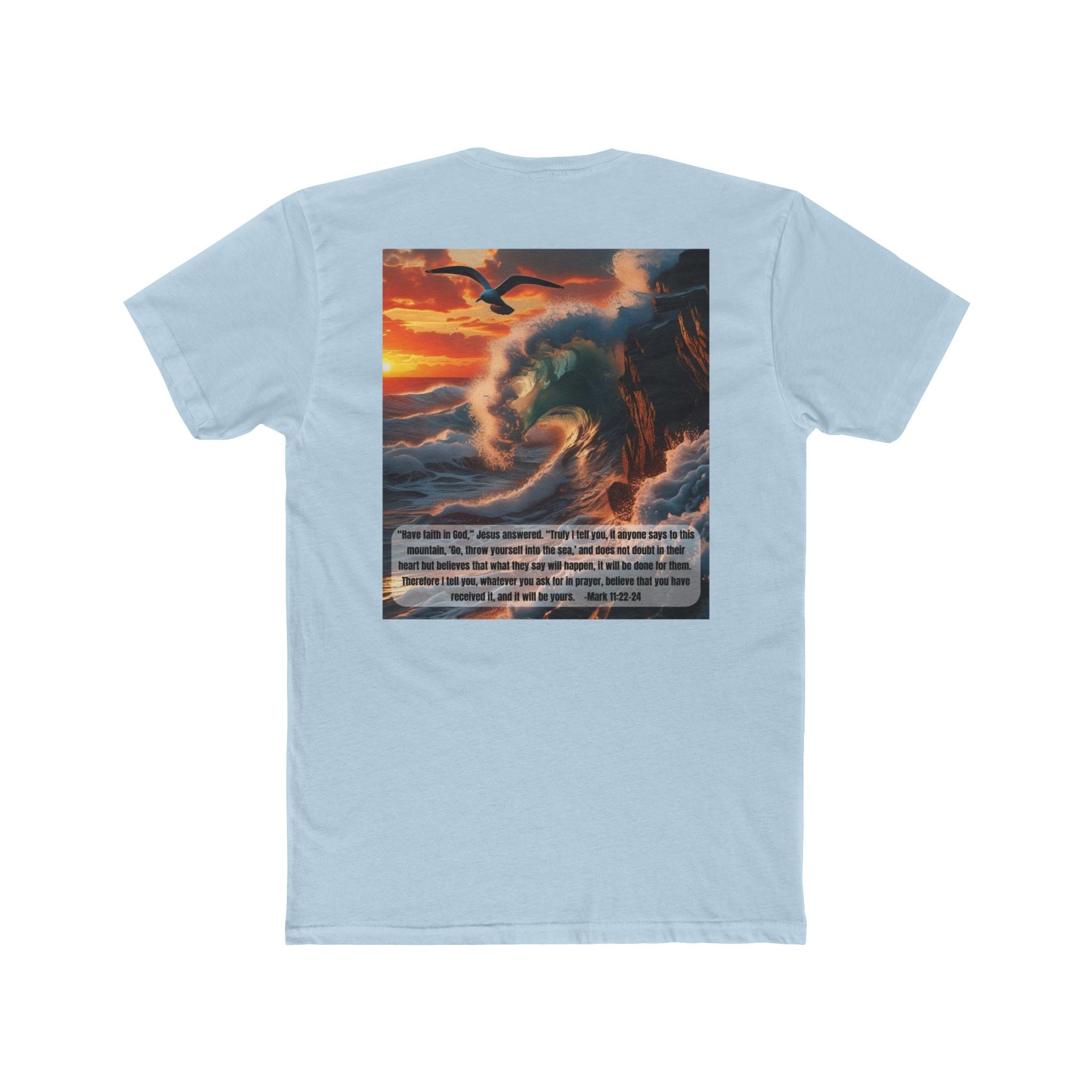 Unisex Cotton Crew Tee – Living Anchored | Mark 11:22-24 Bird & Wave Design