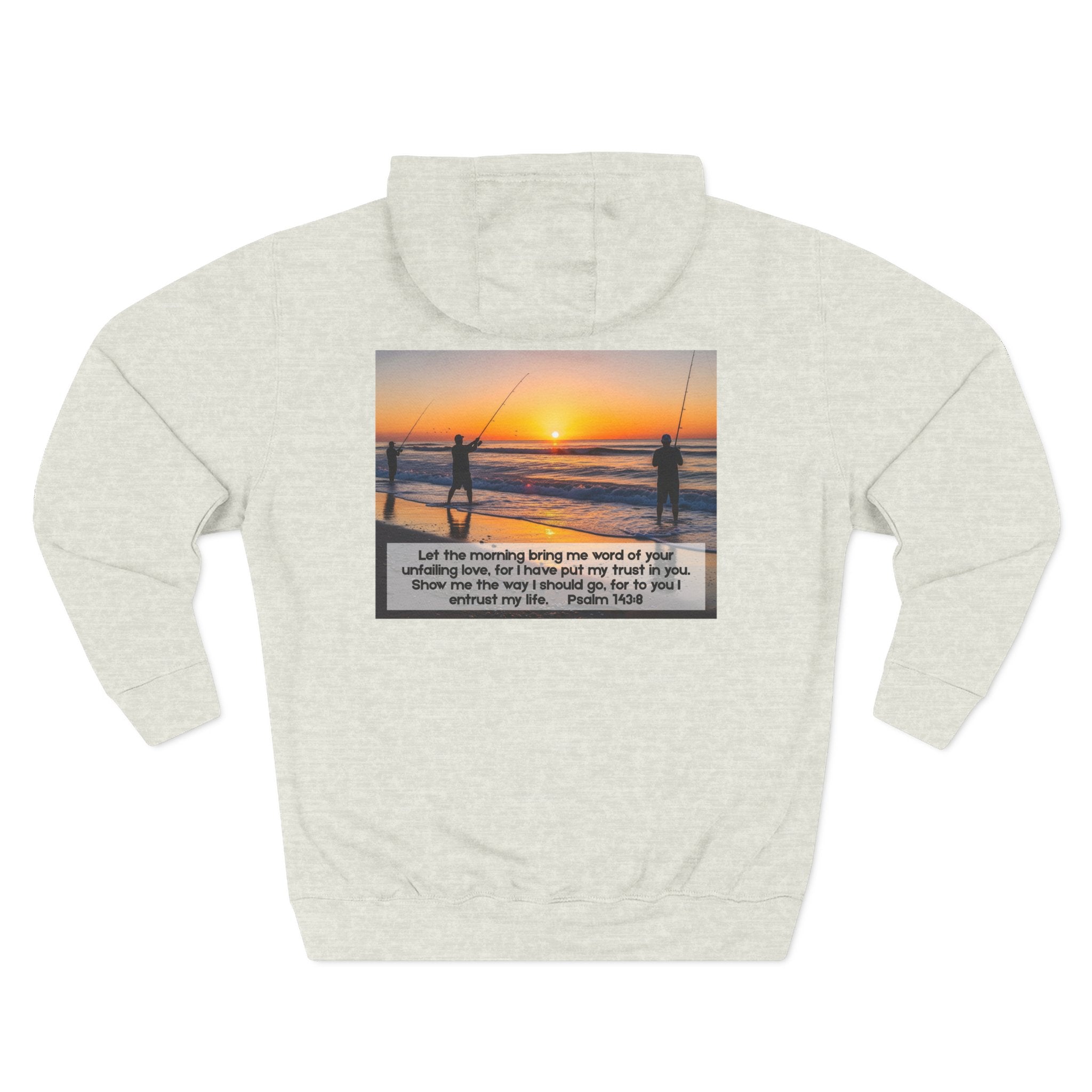 Living Anchored Fleece Hoodie – Fishing Sunset with Psalm 143:8