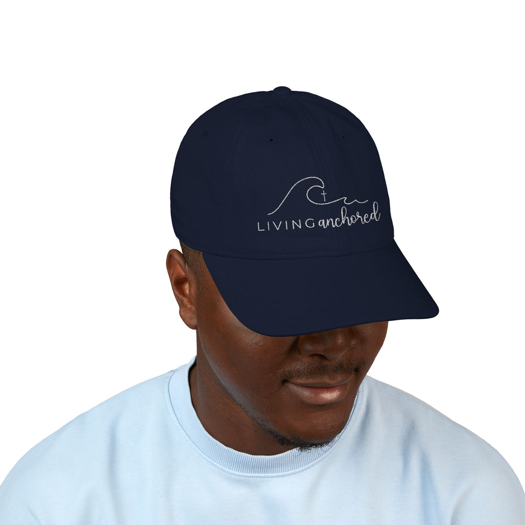 Living Anchored Organic Baseball Cap – White Thread Edition