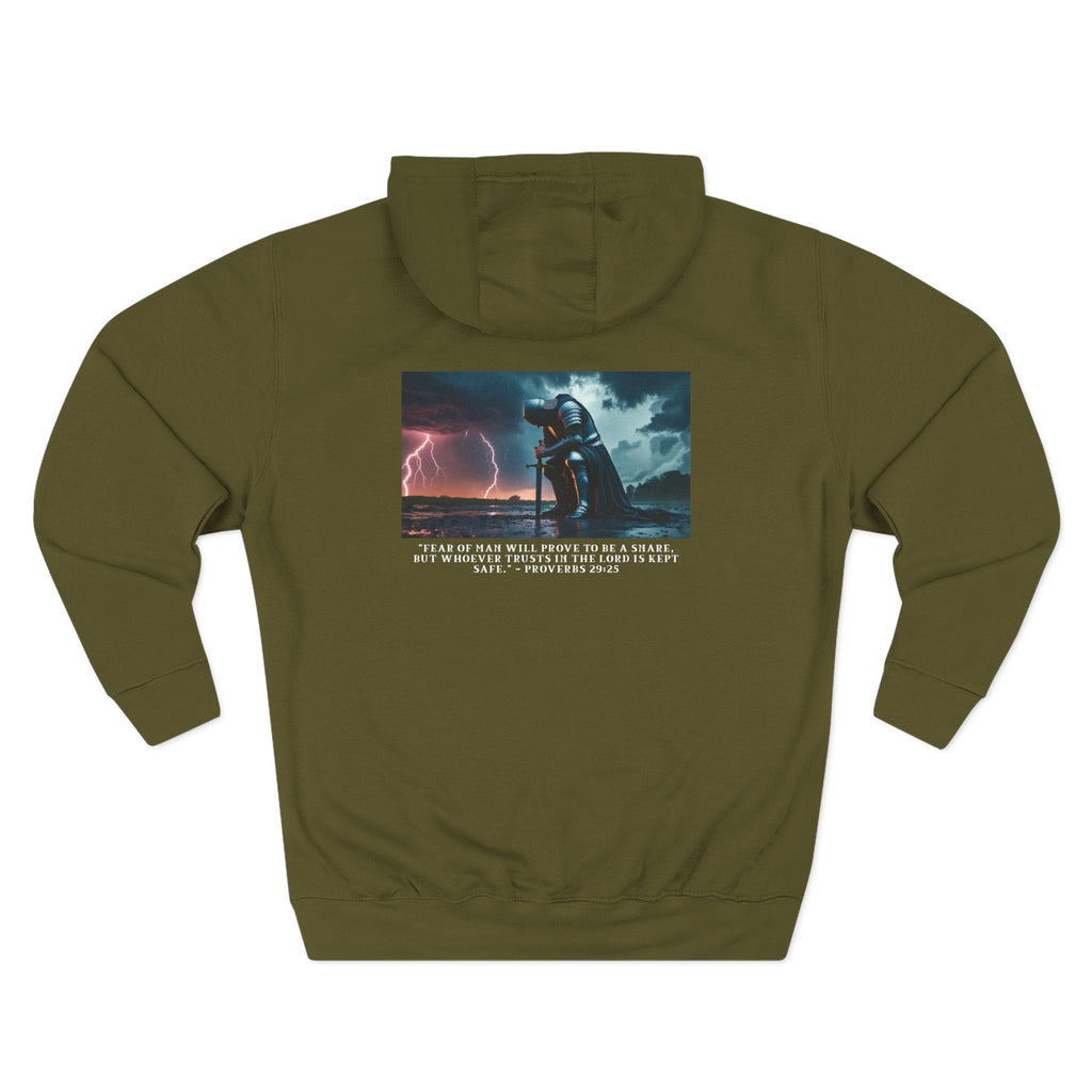 Faith Over Fear Fleece Hoodie – Proverbs 29:25 (white font)