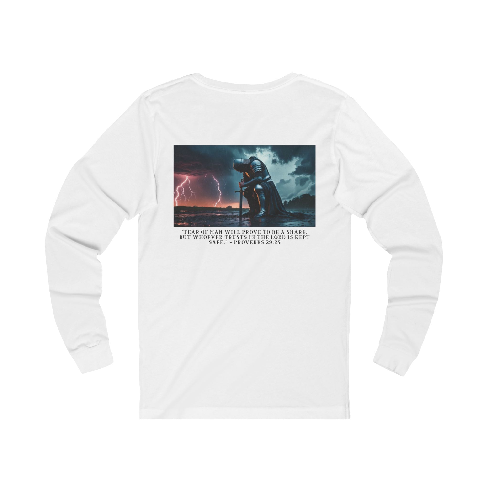 Faith Over Fear Long Sleeve Tee – Proverbs 29:25 (Black Font)
