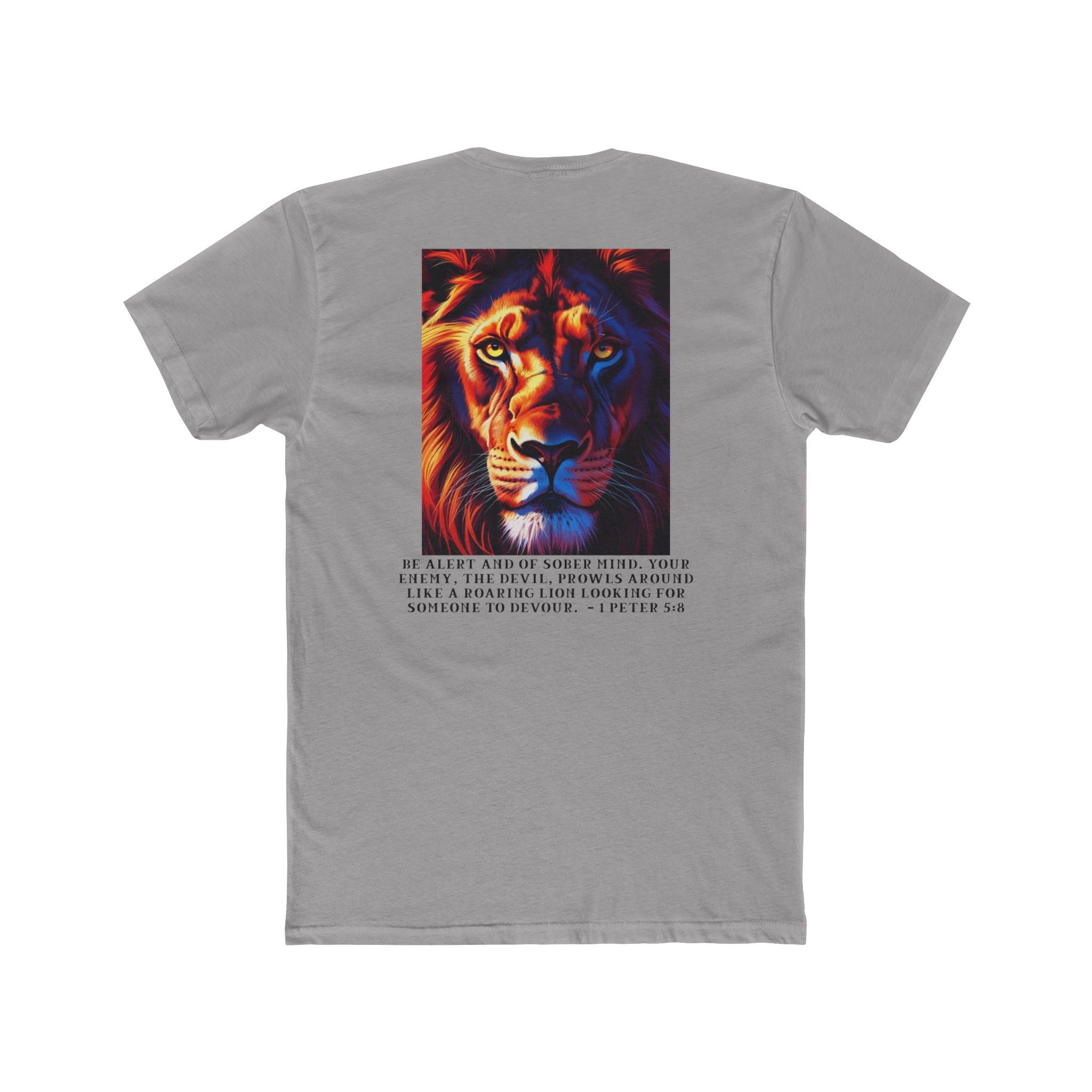 Unisex Cotton Crew Tee – Living Anchored | Lion Design with 1 Peter 5:8 (black text)
