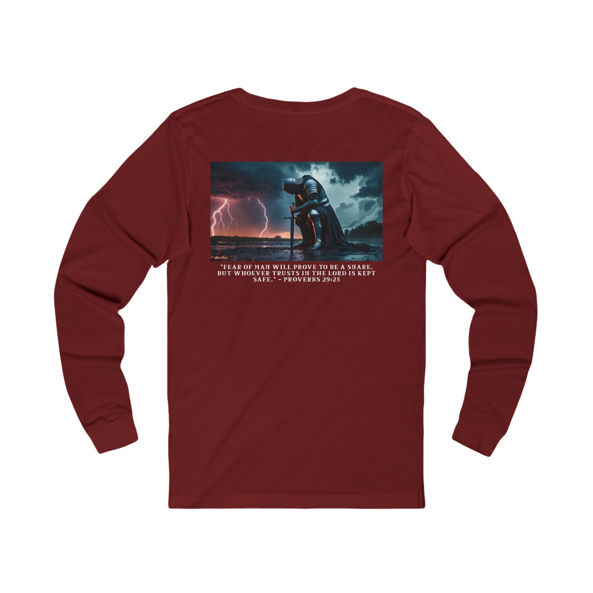 Faith Over Fear Long Sleeve Tee – Proverbs 29:25 (White Font)