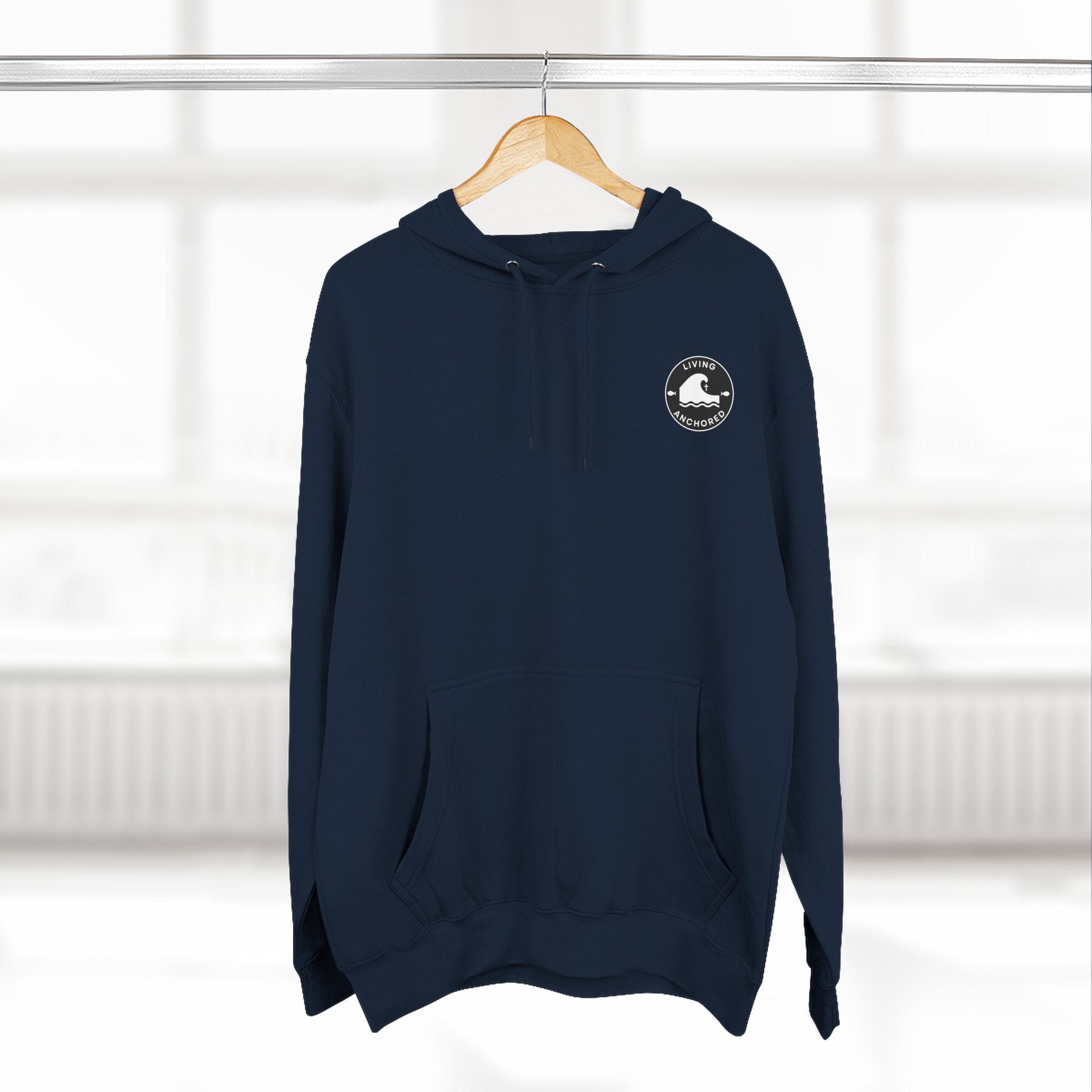 Living Anchored Fleece Hoodie – Fishing Sunset with Psalm 143:8
