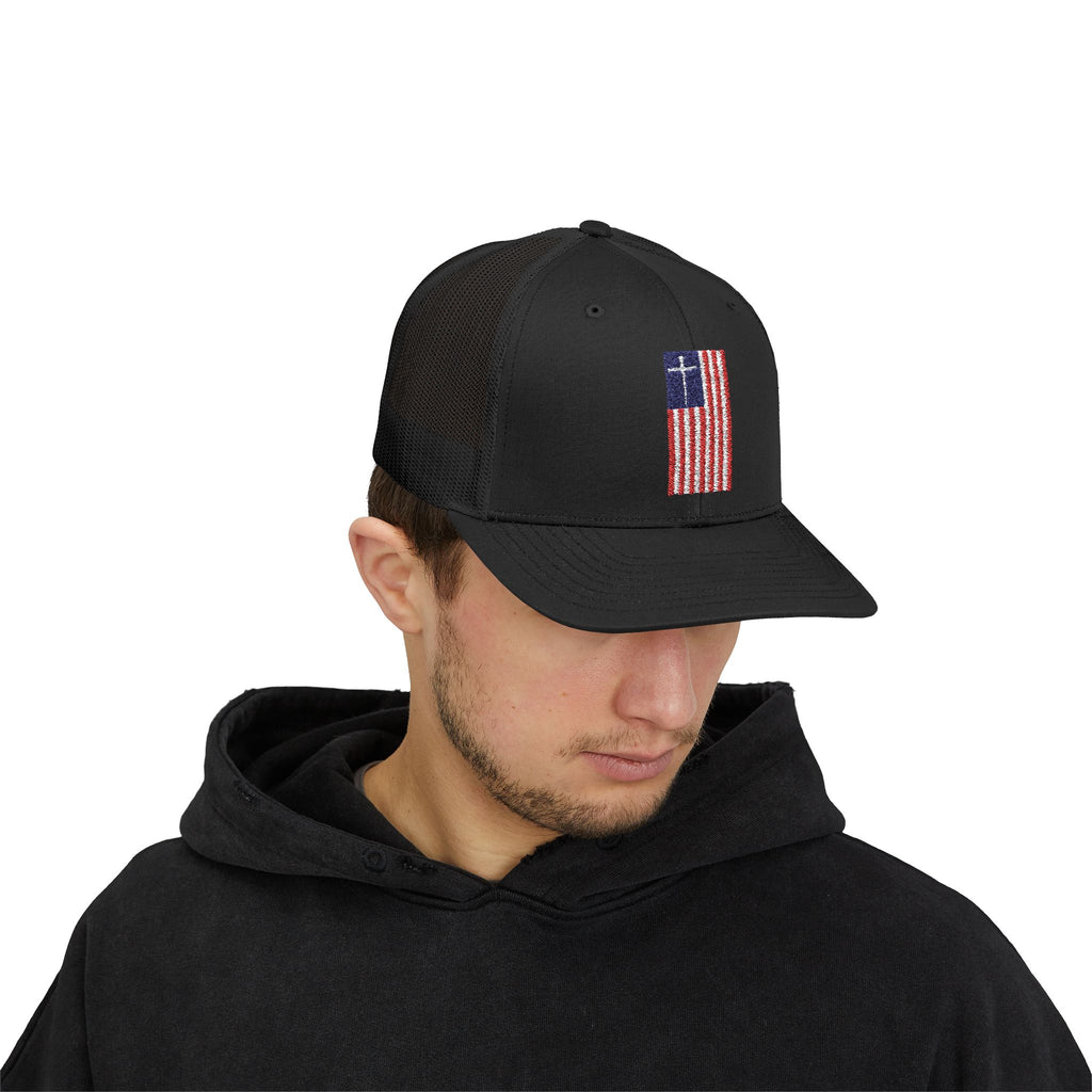 American Flag Cross – Snapback Trucker Cap (16 Colors)