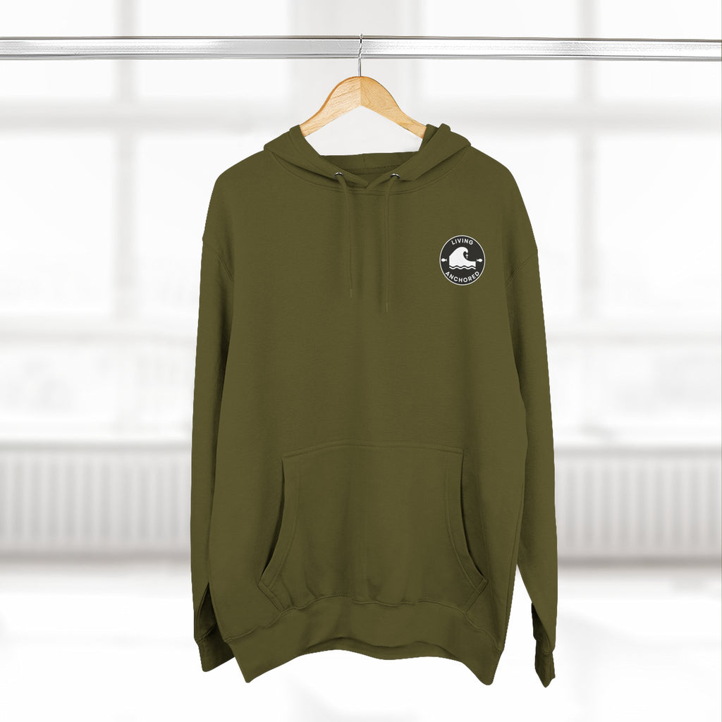 Living Anchored Fleece Hoodie – Fishing Sunset with Psalm 143:8